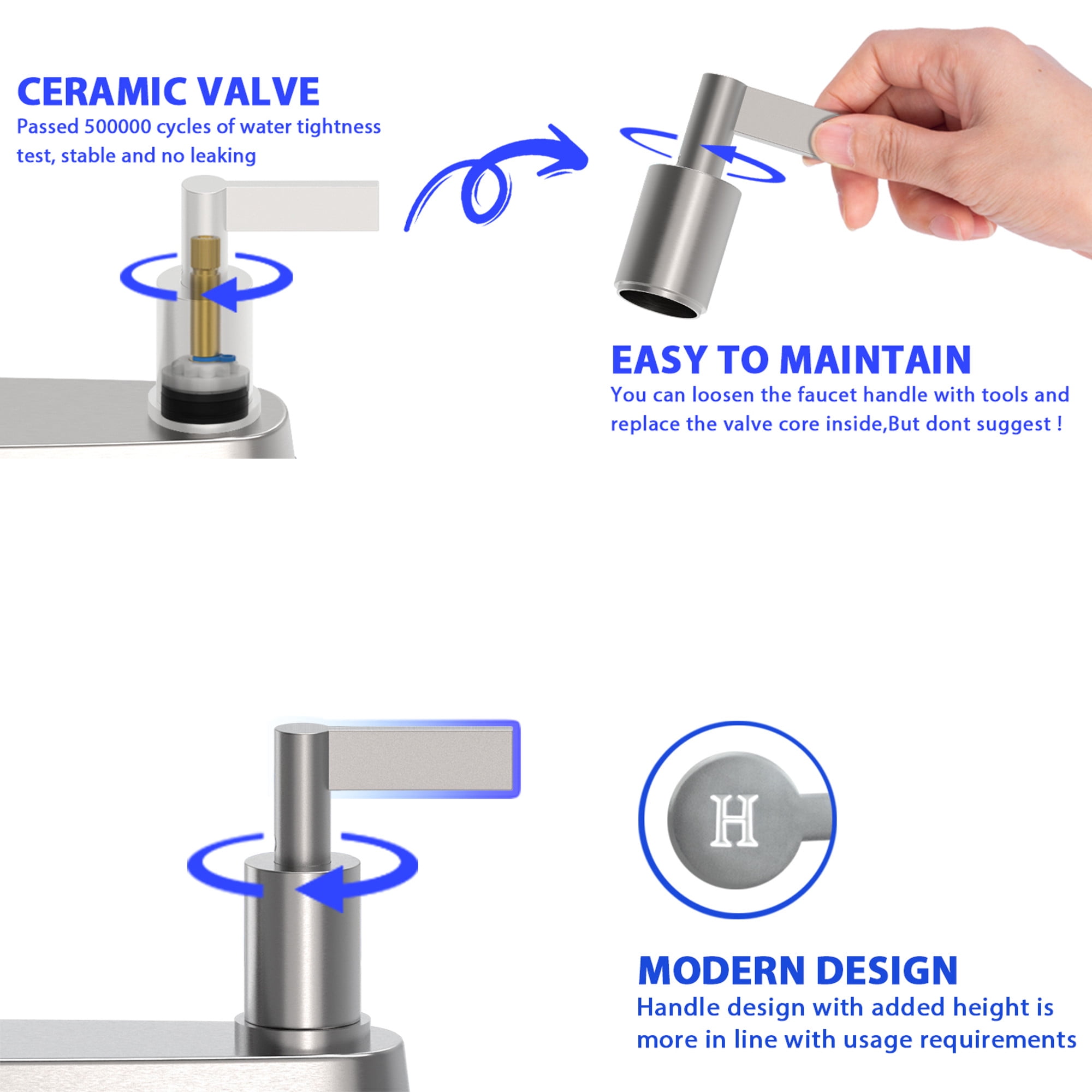 GOWIN - Kitchen Faucet with Sprayer,Brushed Nickel Kitchen Sink Faucet,3 Hole or 4 Hole Faucet for Kitchen Sink,Stainless Steel 2 Handle Kitchen Faucet with Side Sprayer,4 Hole Kitchen Faucets - Image 2