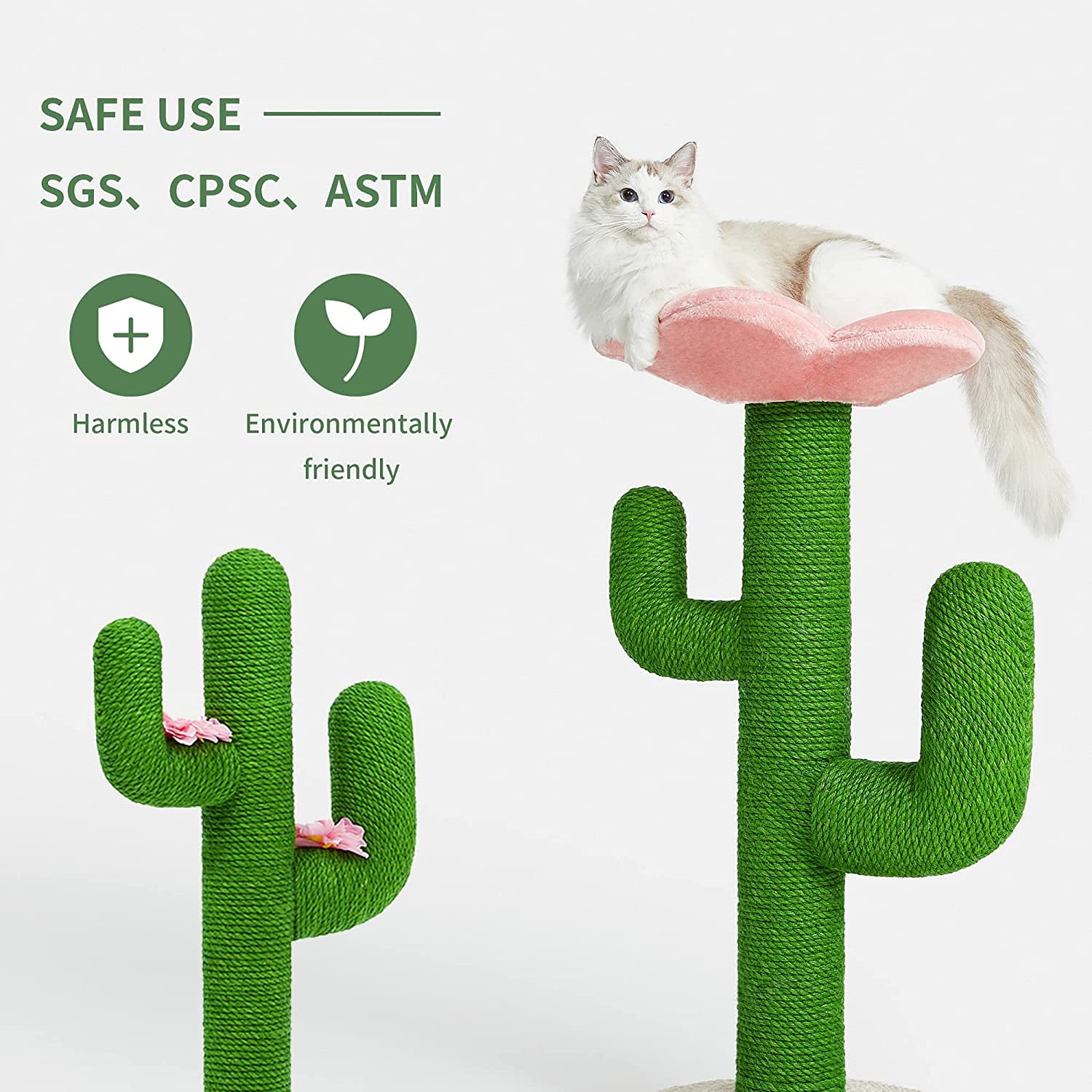 VETRESKA Cat Scratching Posts Cat Tower Tree Cat Scratcher with Hammock Sisal Rope 41.3'' Cactus - Image 7