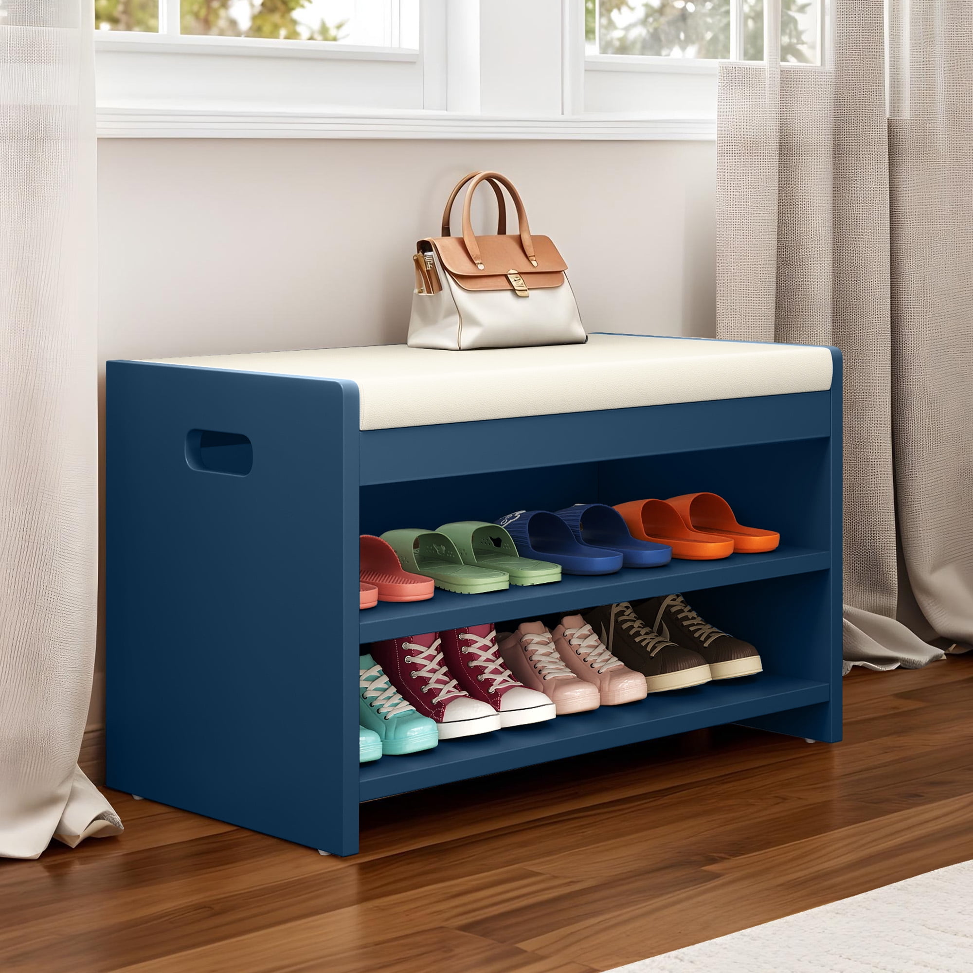 Uforic 2-Tier Shoe Bench, Entryway Storage Bench Shoe Rack Organizer Unit , Blue - Image 4