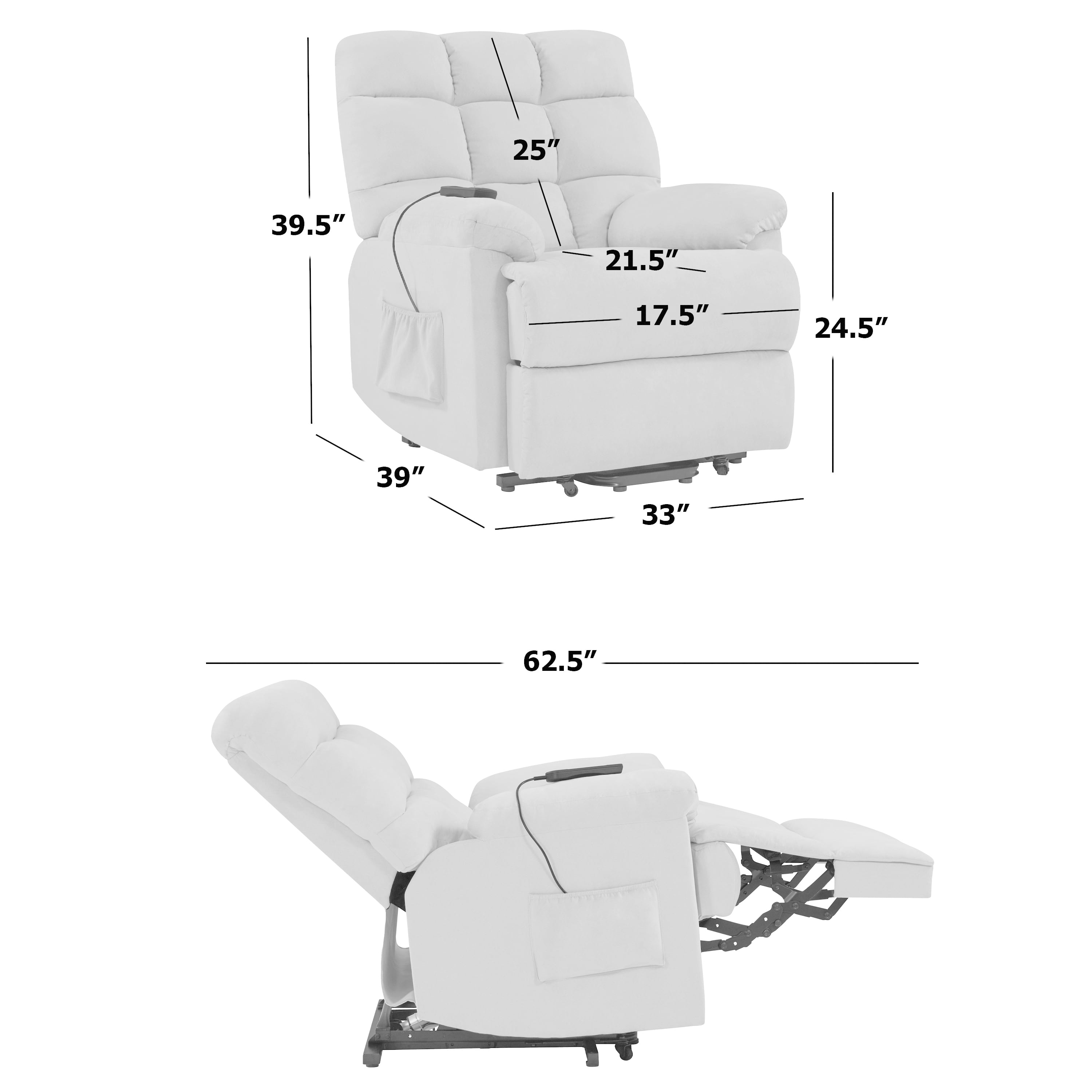 Homesvale Petite-sized Power Lift and Recliner Chair, Blue Microfiber, Great for Elderly, Living Room - Image 6
