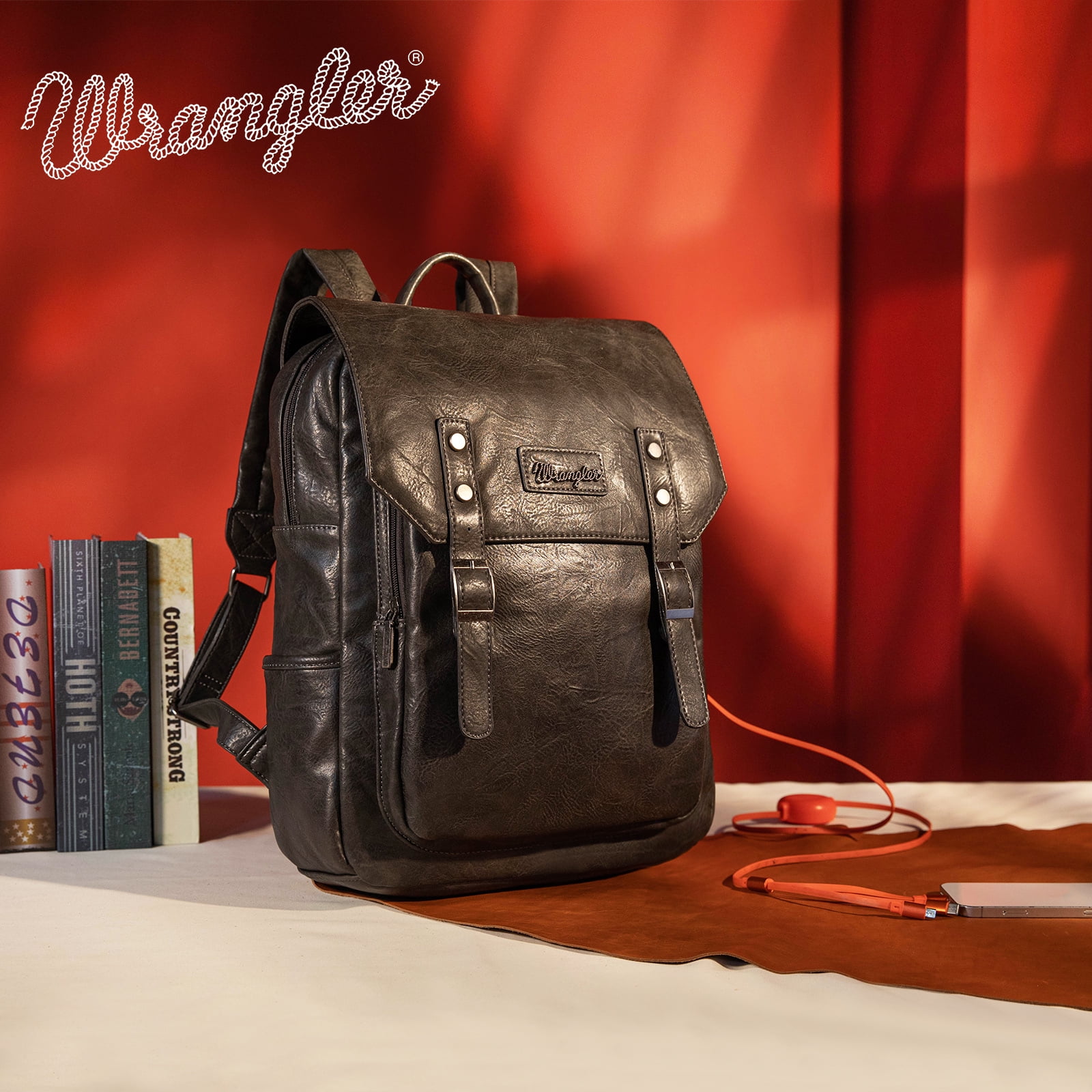 Wrangler Leather Backpack Purse for Women Laptop Backpack Fashion Pink Backpack, Coffee - Image 7