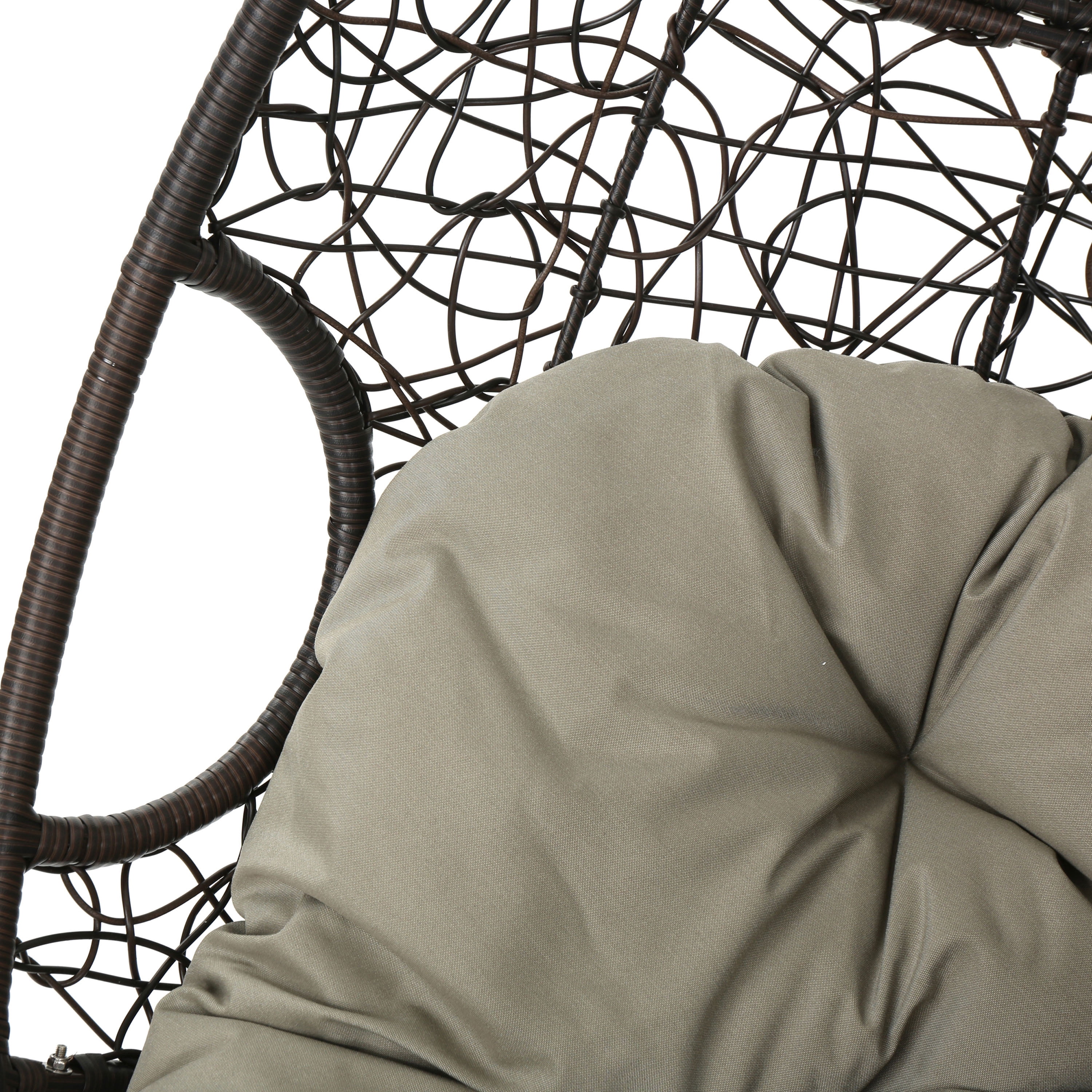 Casey Outdoor Wicker Hanging Basket Chair with Cushions and Iron Base,Khaki,Brown,Multibrown - Image 8