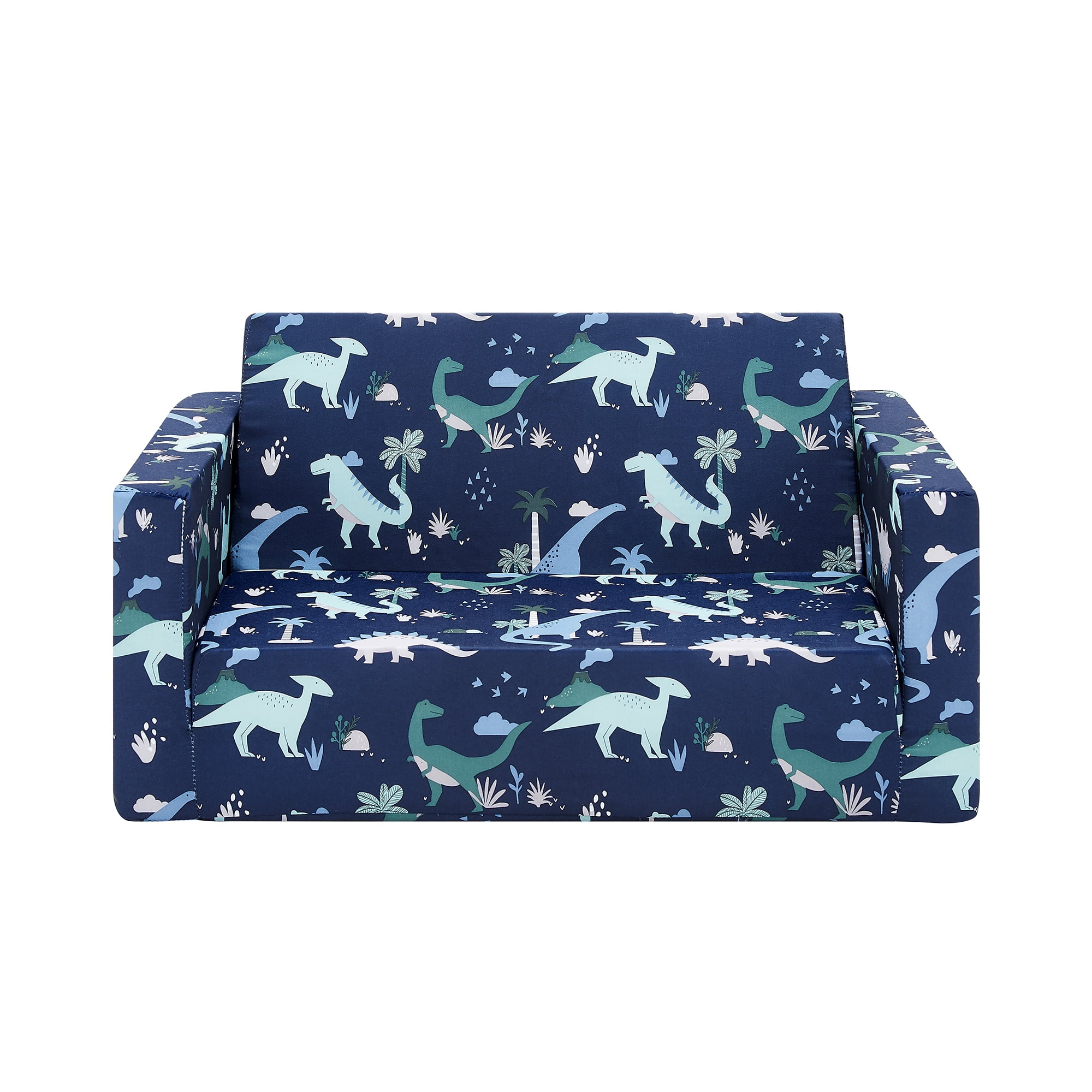 Ulax Furniture Convertible 2-in-1 Flip Open Kids Loveseat/ Couch/ Sleeper Sofa (Navy Dinosaur) - Image 3