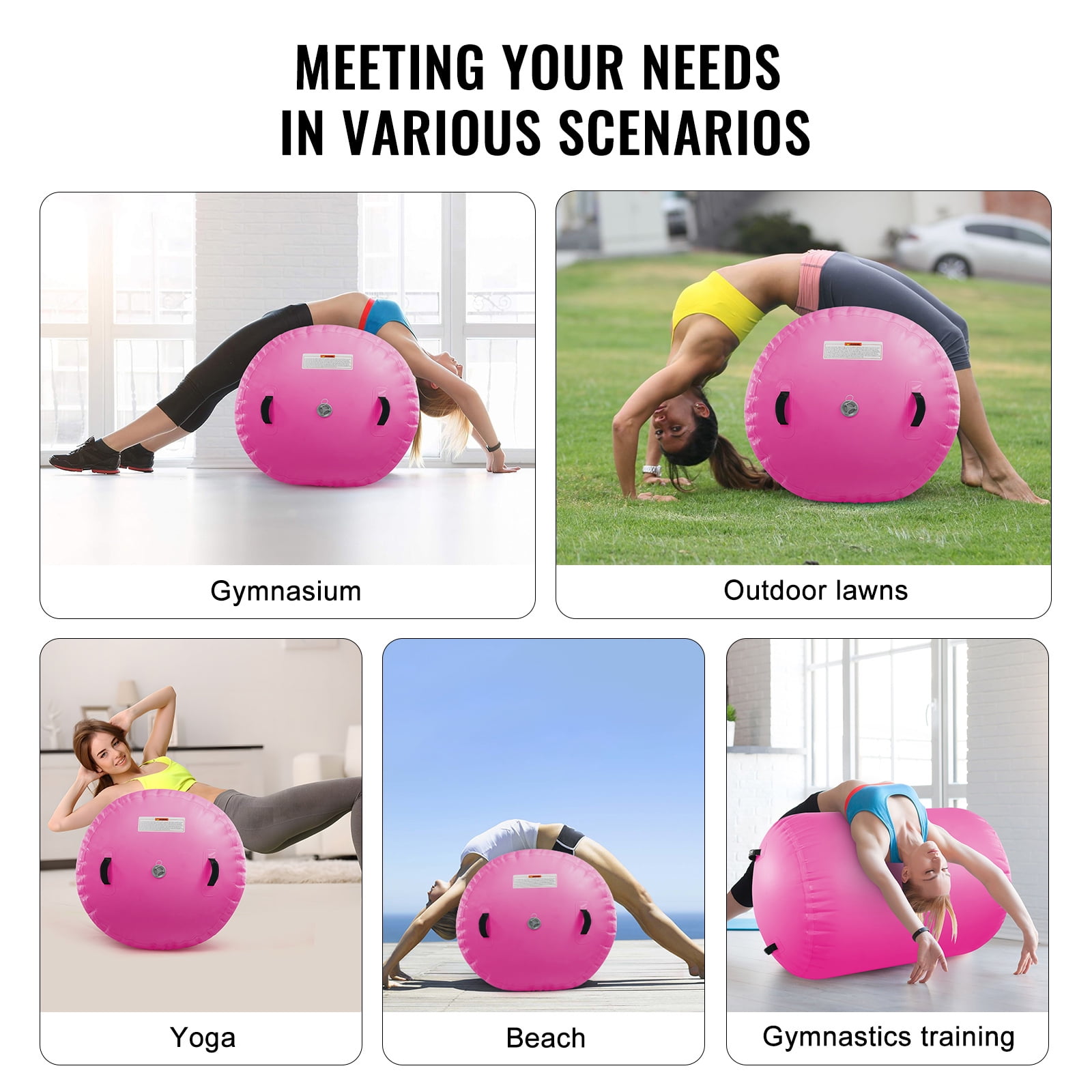 KFFKFF Air Mat for Tumbling, Round Inflatable Gymnastics Roller, Air Barrel Equipment with Electric Pump, Ideal for Home, Gym, Yoga, Cheer, Beach, Park, Water Activities, Pink - Image 4