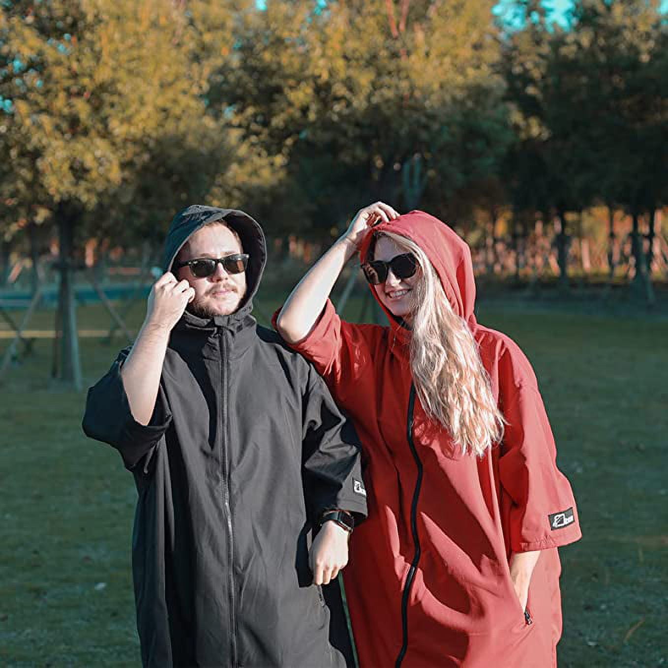 Oksun Waterproof Changing Robe,Windproof Oversized Surf Poncho Hooded Warm Fleece Lining Coat Black - Image 6