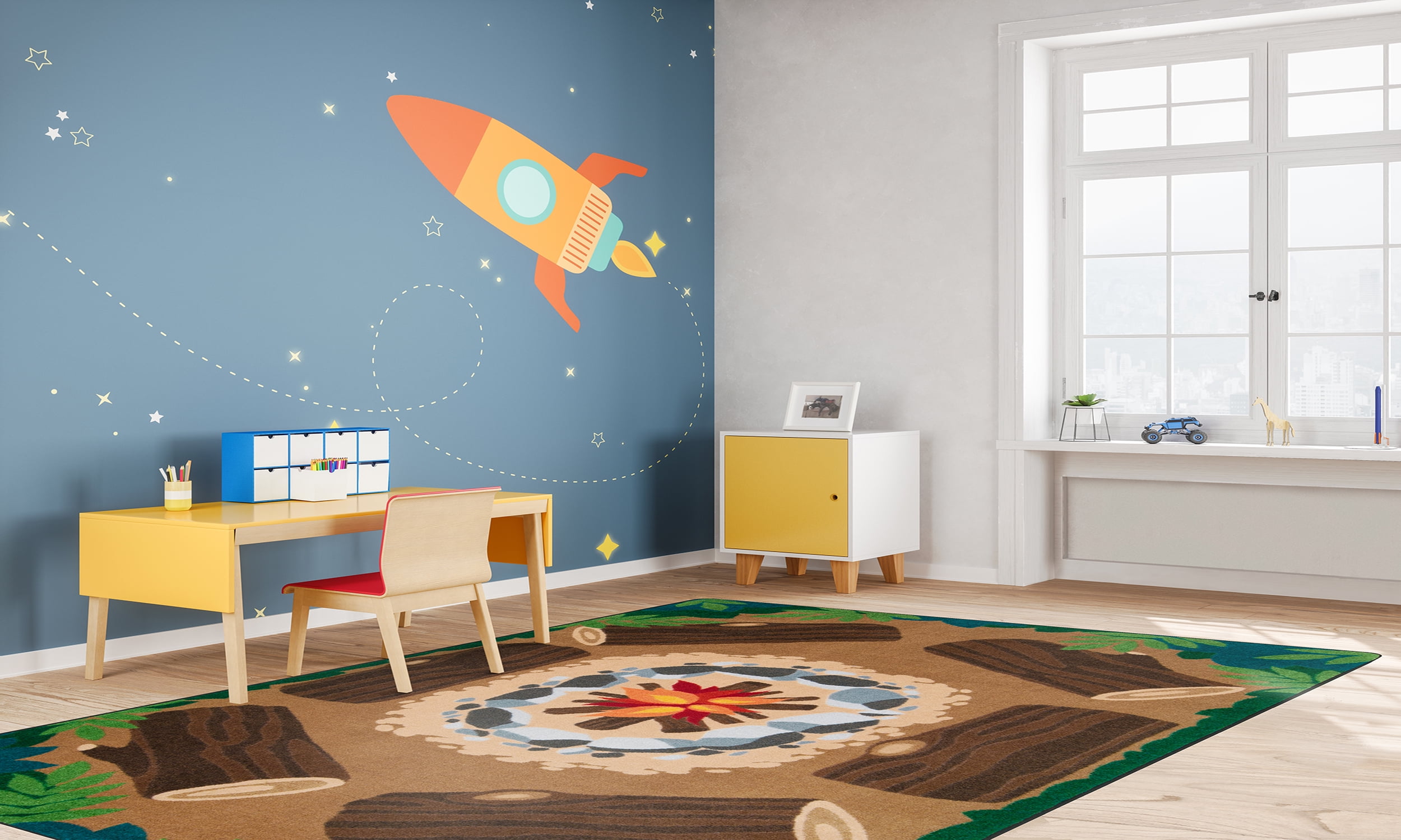 Joy Carpets Kid Essentials Campfire Fun 5'4" x 7'8" Indoor Area Rug in Color Multi - Image 2