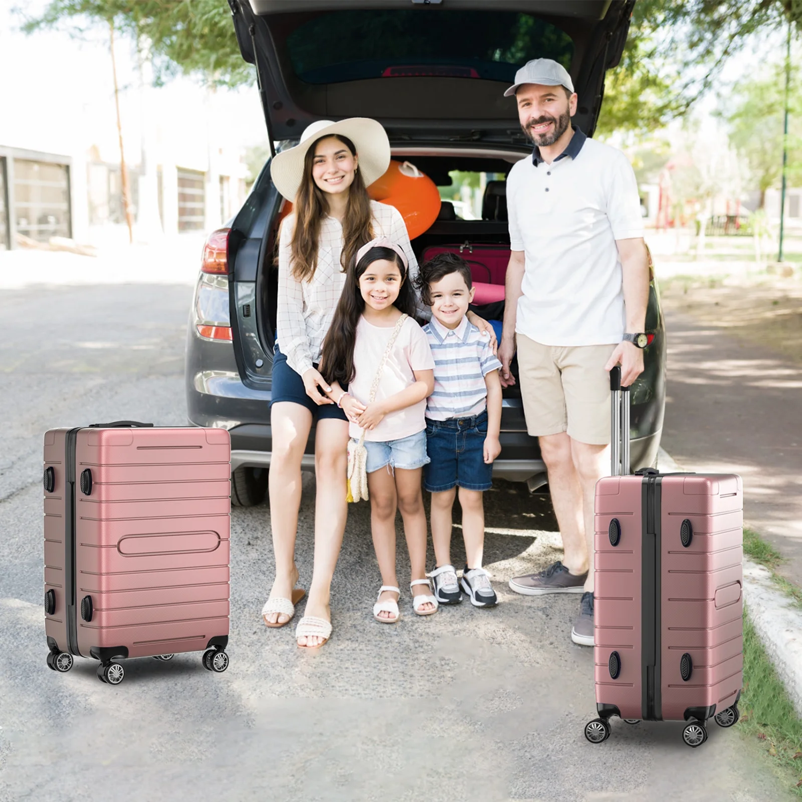 SUGIFT 3 Piece Luggage Set, Hardside Luggage Spinner Wheels Suitcase Carry on Luggage, TSA Lock, 20in24in28in, Rose Gold - Image 2