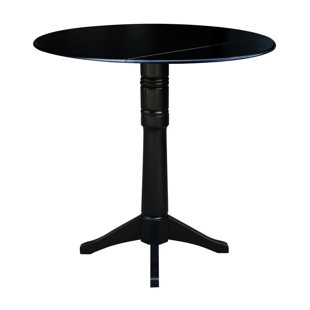 42" Round Solid Wood Black Dual Drop Leaf Pedestal Table by International Concepts - Image 10