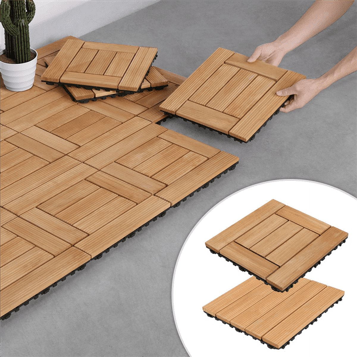 Alden Design 27pcs Indoor & Outdoor Wood Flooring Tiles for Patio Garden, 12" x 12", Natural Wood - Image 3