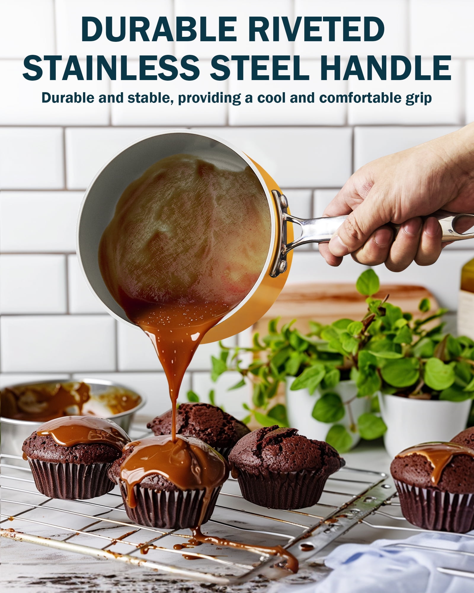 Cook N Home Pots and Pans Set Non Stick, 10-Piece Hard Anodized Nonstick Healthy Ceramic Cookware Set, Induction Cookware Cooking Set with Stay-Cool Handles, Nylon Kitchen Utensils, Oven Safe, Yellow - Image 7