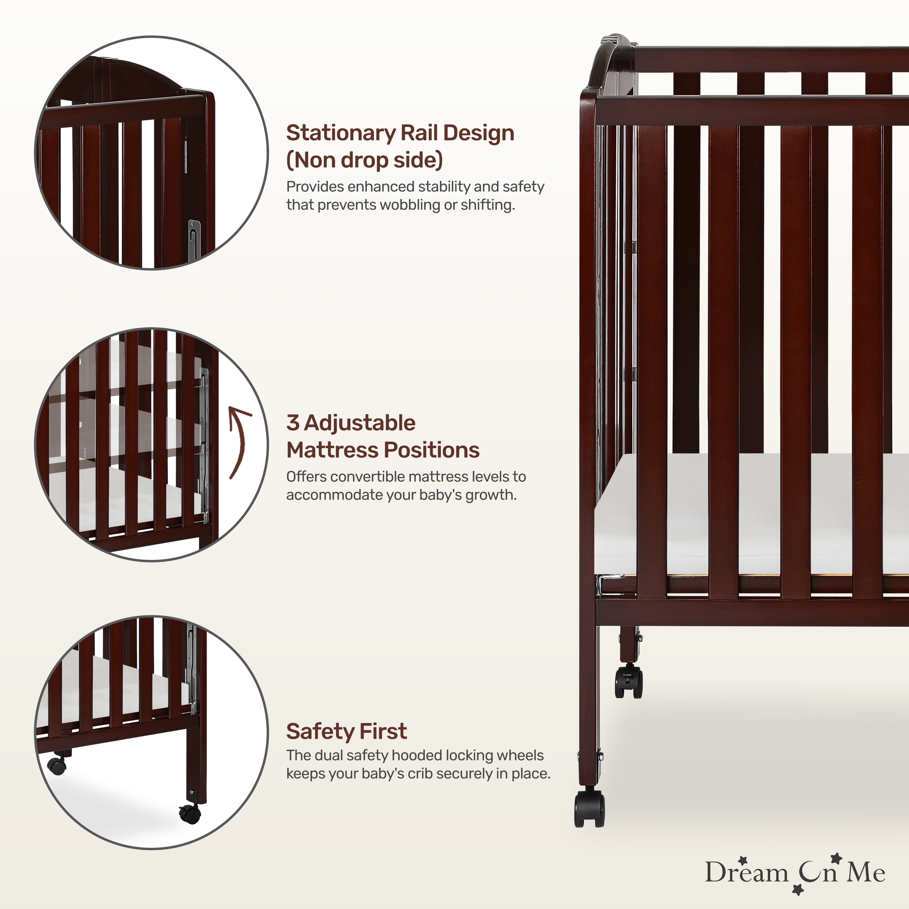 Dream On Me 3-in-1 Portable Crib Espresso - Image 4