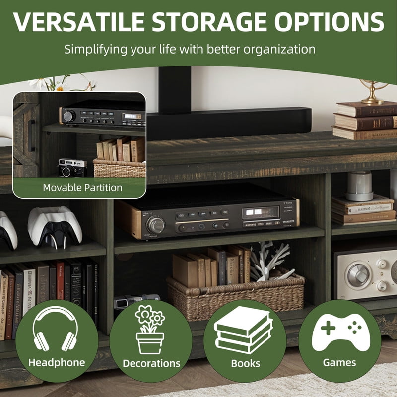 Uforic Farmhouse TV Stand with Mount for 60/65/70 inch TVs, Entertainment Center, Height Adjustable, Rustic Oak - Image 6