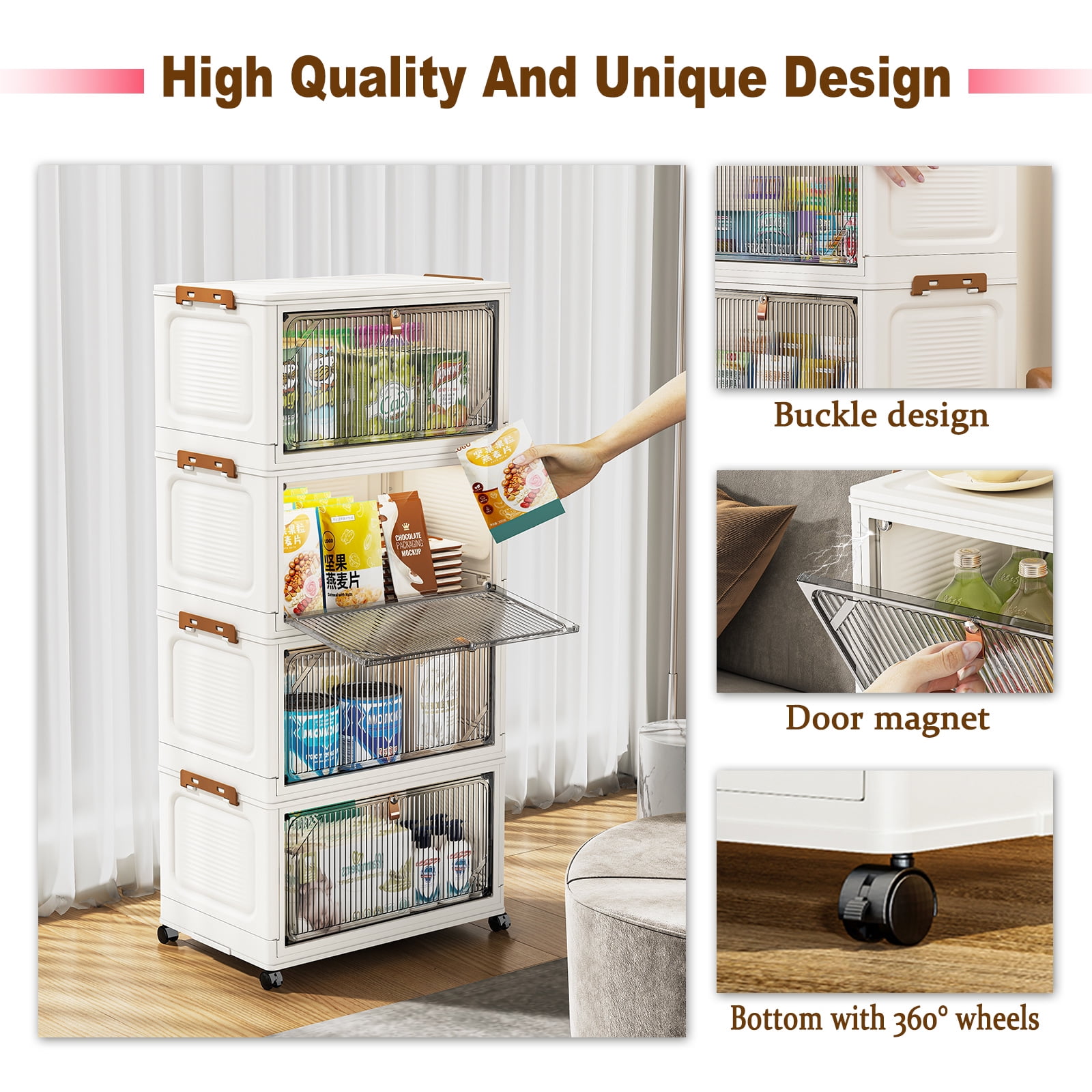 Karramlili 6-Tier Collapsible Storage Bins with Locking Wheels & Magnetic Doors, 23QT Anti-Tip Organizers with Side Latches, Foldable Plastic Stackable Bins for Closet/Bedroom/Dorm Room Organizing - Image 7