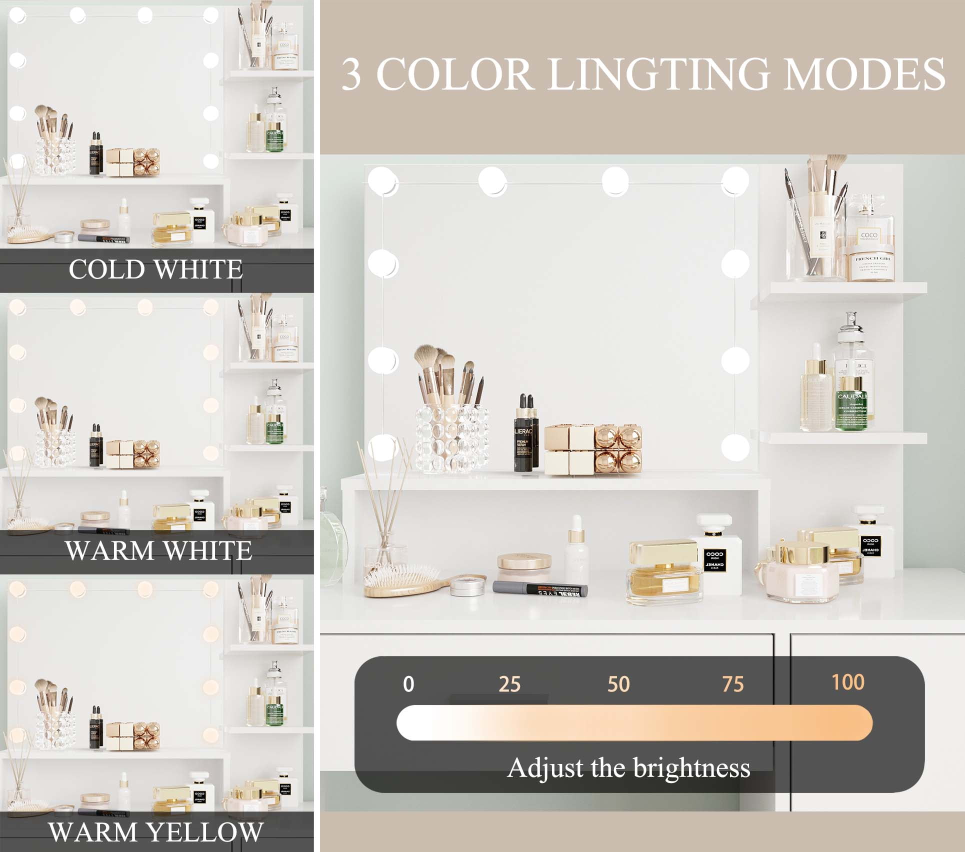 SUGIFT Makeup Vanity with Mirror Modern Bedroom Makeup Table Set Vanity Desk (White) - Image 4