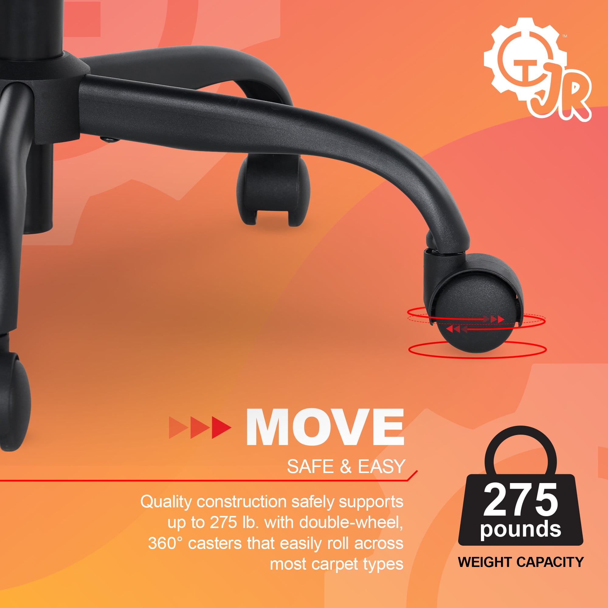 Gamer Gear Jr. Xplorer Gaming and Computer Chair, Kids and Teens Gaming Chair with Padded Arms, Adjustable Height, Red and Black - Image 3