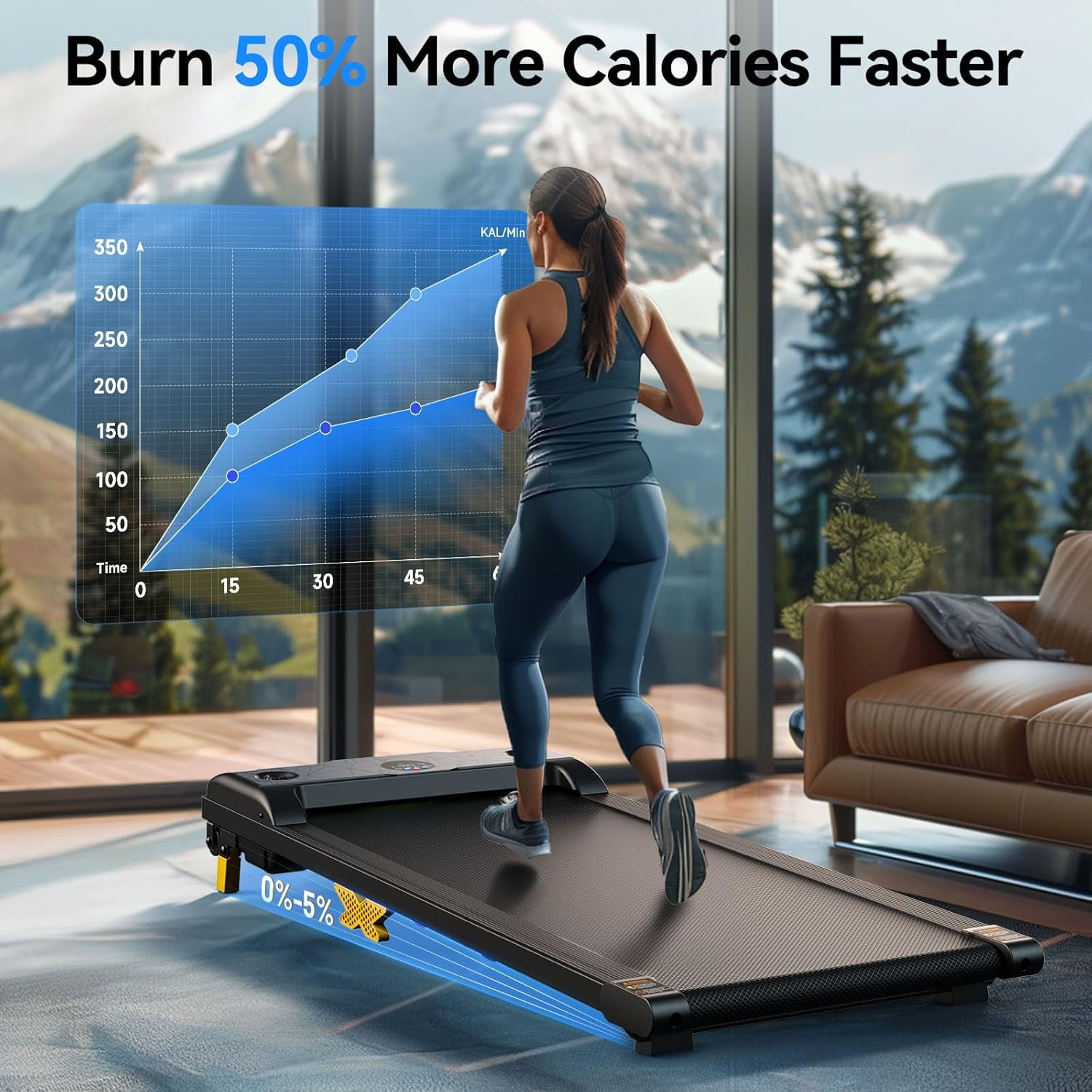 UPGO Under Desk Exercise Walking Pad Treadmill with Incline Portable Treadmill with Remote Control, LED Display, Safety Switch, Unisex - Image 9