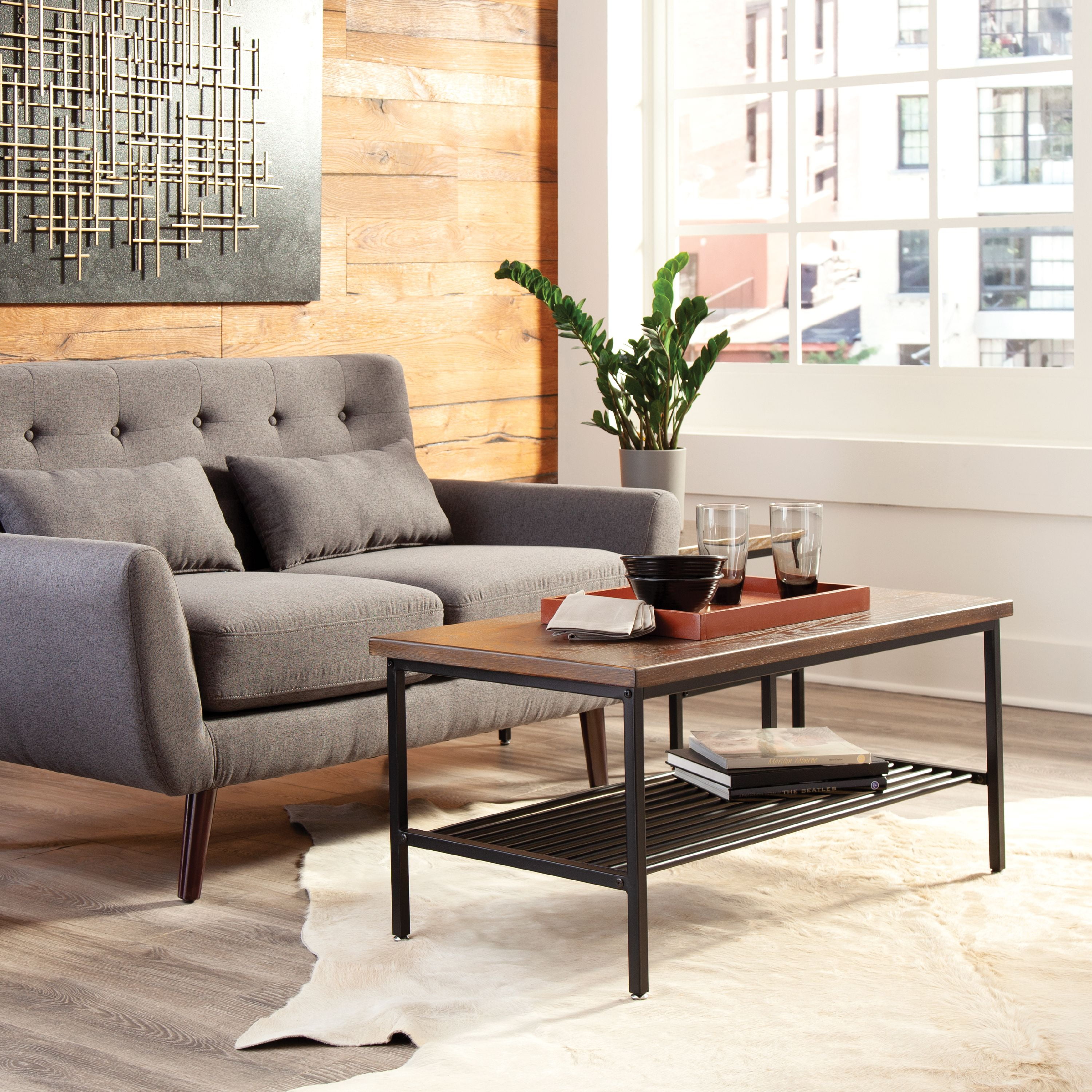 The OFM 161 Collection Industrial Modern Wood Top/Metal Frame Coffee Table with Metal Shelf blends easily in living rooms, recreational spaces, lobbies, and reception areas and provides the... - Image 10