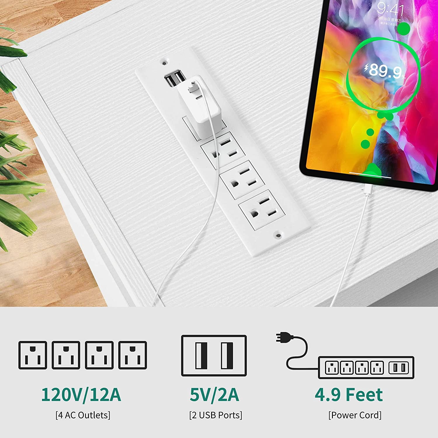 DEXTRUS LED Entertainment Center with Power Outlets, Modern TV Stand for 55/60/65 inch, Universal Gaming LED TV Media Stand w/Large Storage, White - Image 2