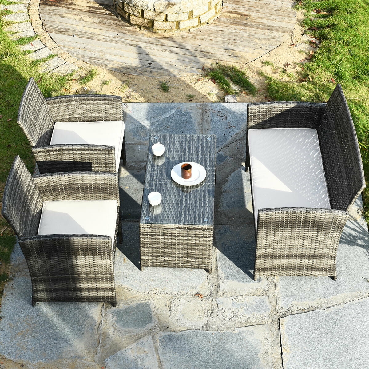 Costway 4PCS Rattan Patio Furniture Set Garden Sofa Cushioned Seat Mix Gray Wicker - Image 10