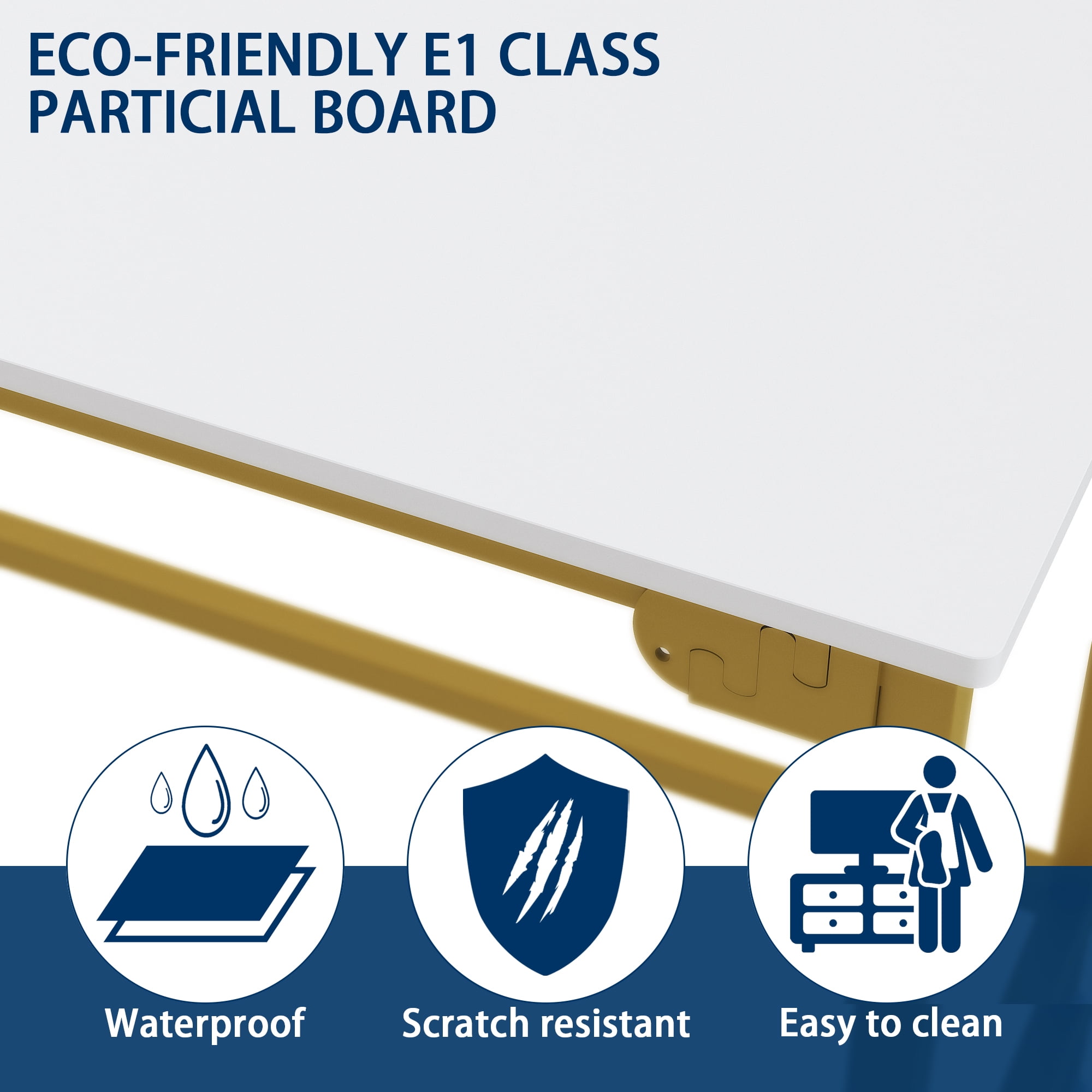 GEZEN L-Shaped Corner Computer Desk Office Workstation Modern Wooden Home Study Writing Table Laptop Desk - White with Gold Frame - Image 5