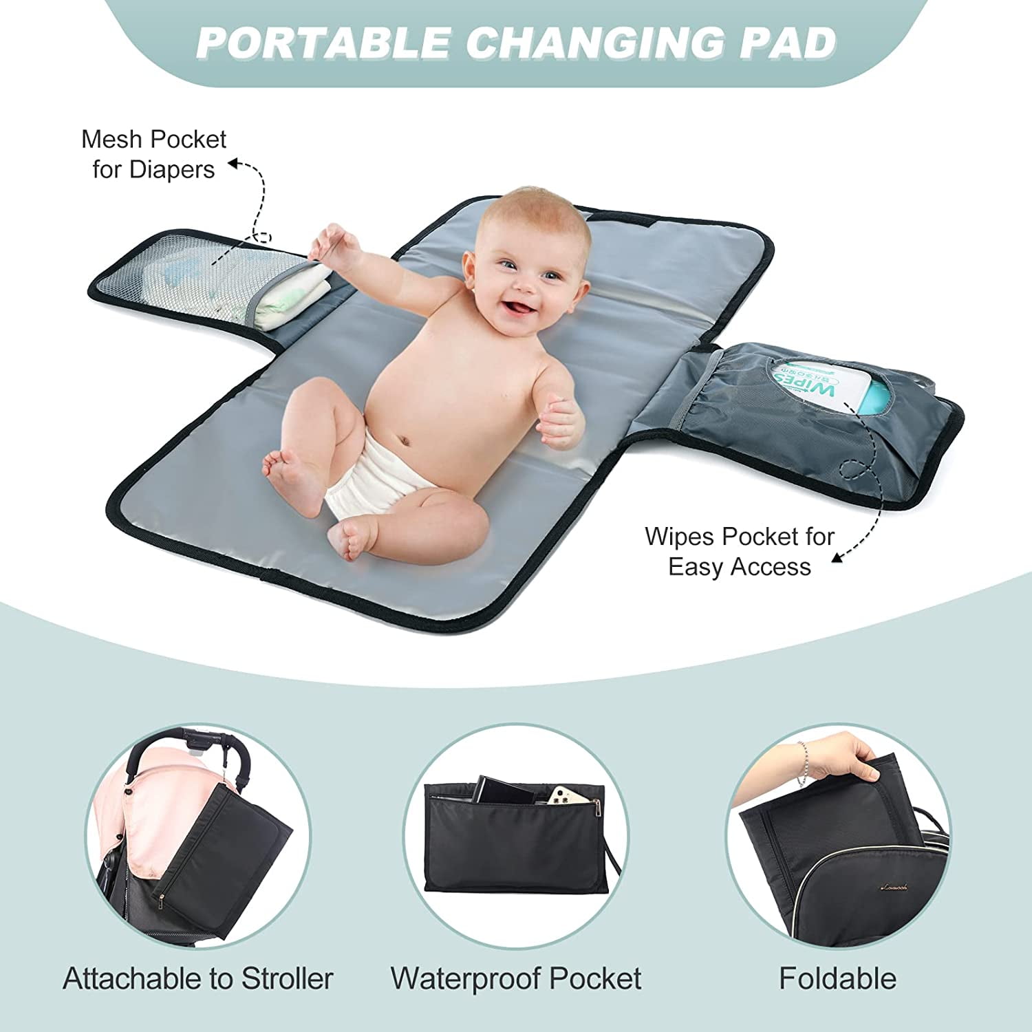 LOVEVOOK Diaper Backpack, Waterproof Quilted Diaper Bag with Changing Station & Pacifier Holder for New Mum & Daddy Travel- Large & Black - Image 8