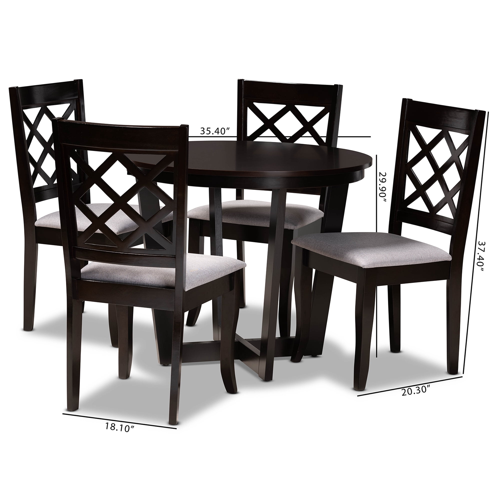 Baxton Studio Selby Modern and Contemporary Grey Fabric Upholstered and Dark Brown Finished Wood 5-Piece Dining Set - Image 5