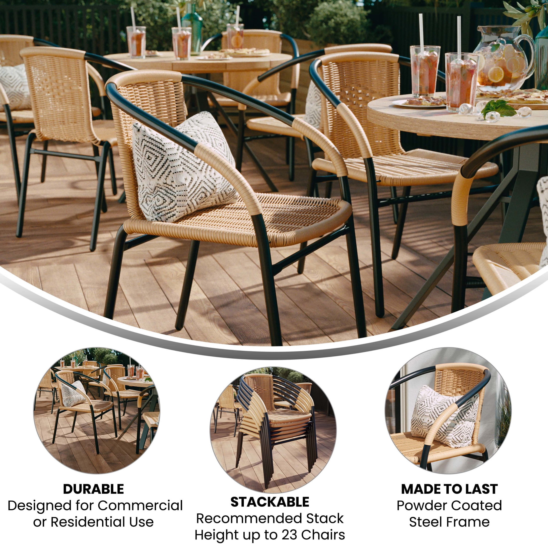 Flash Furniture Lila 4 Pack Beige Rattan Indoor-Outdoor Restaurant Stack Chair - Image 11