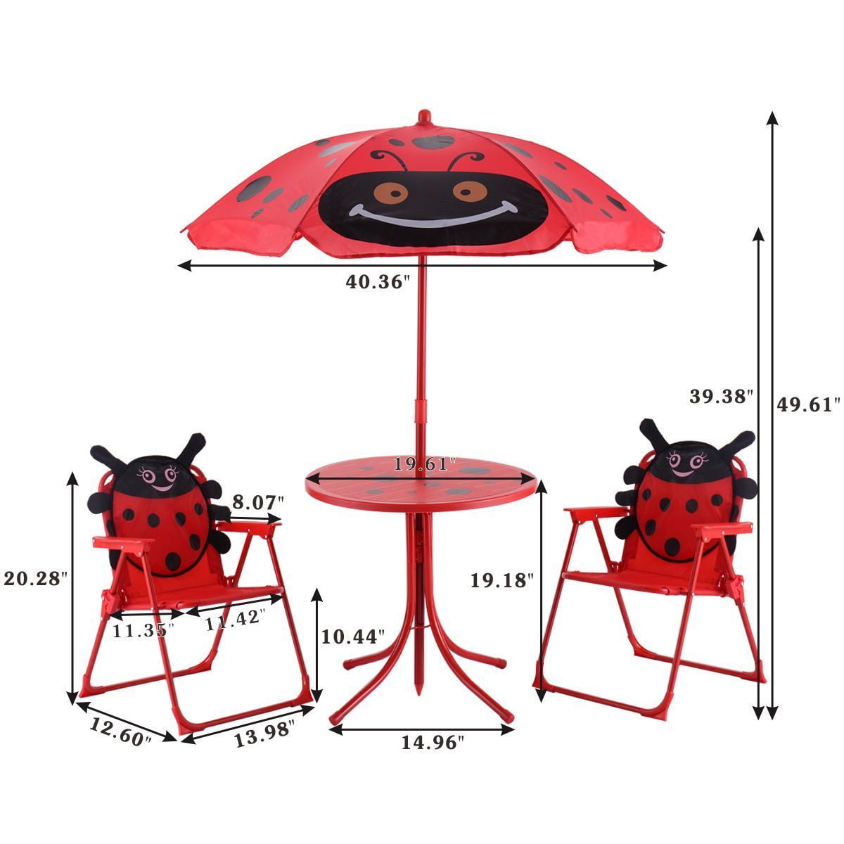 Costway Kids Patio Set Table And 2 Folding Chairs w/ Umbrella Beetle Outdoor Garden Yard - Image 3