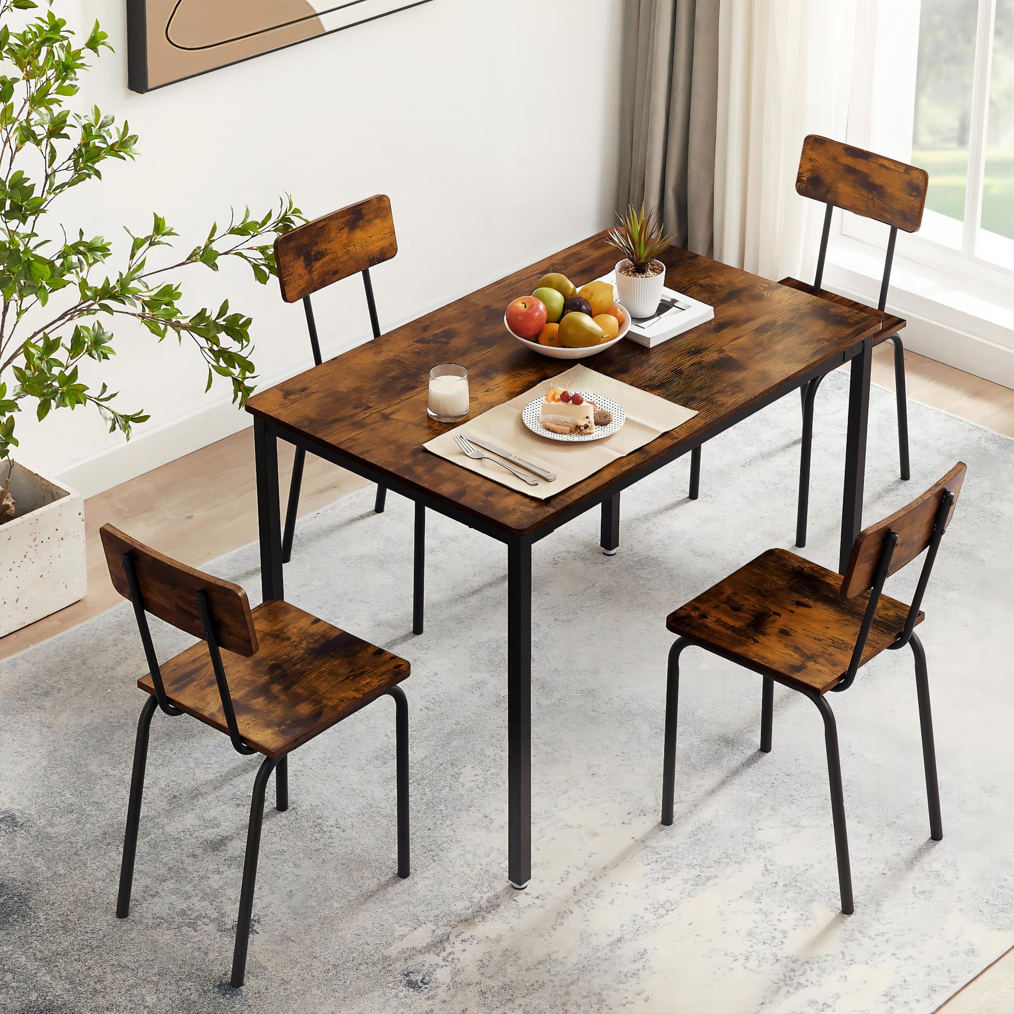 DEALTOPS 5-Piece Dining Room Table Set, Compact Wooden Kitchen Table and 4 Chairs with Metal Legs Dinette Sets, Industrial Style Kitchen Table and Chairs for Dining Room & Small Space - Image 9