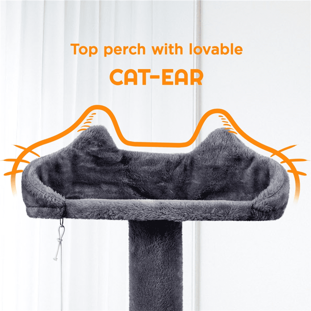 Alden Design 80″ Tall Multilevel Cat Tree with 2 Condos & 3 Scratching Posts for Kittens, Dark Gray - Image 4