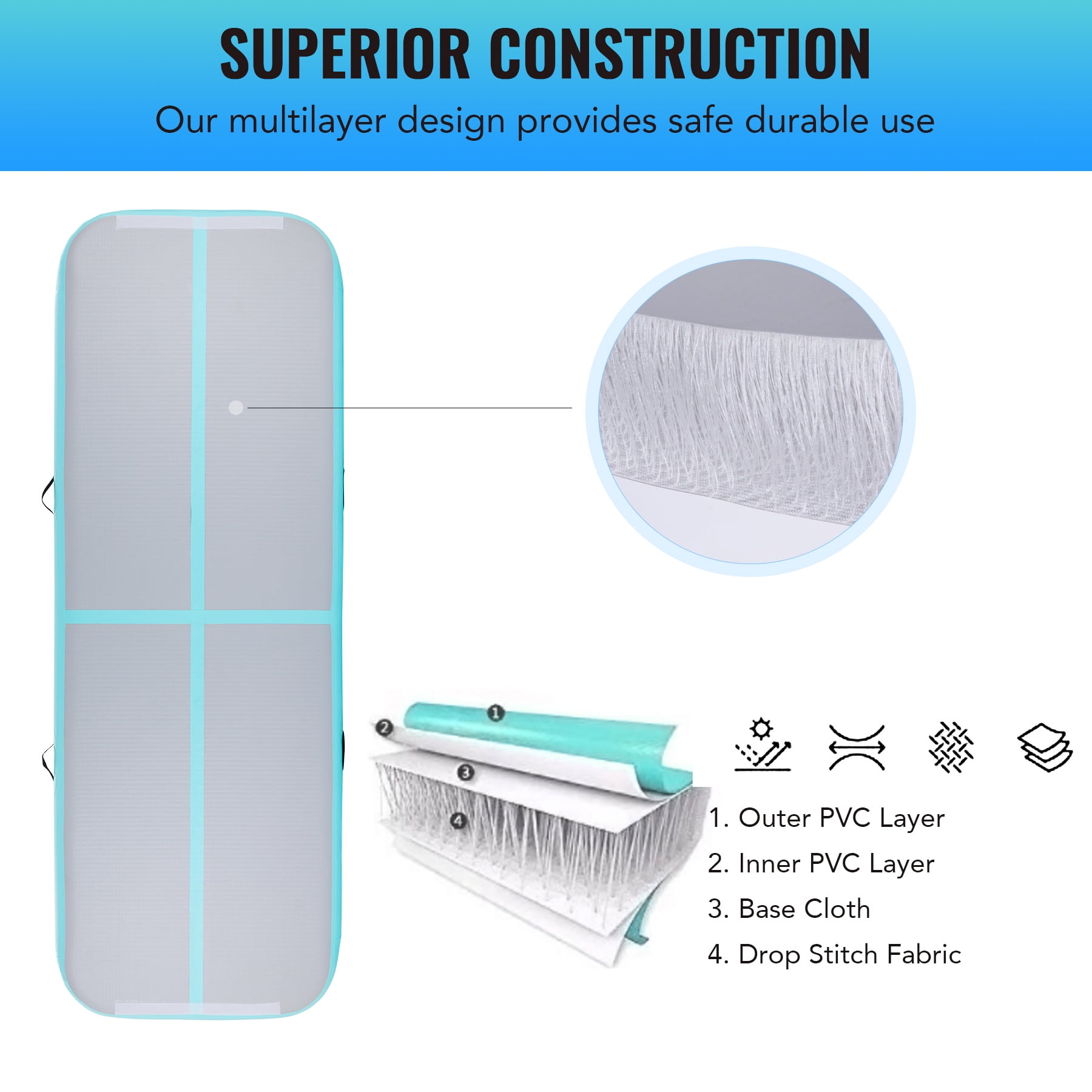 AirTrack Inflatable Home Gymnastics Tumbling Mat 1min Inflation& Deflation - Image 4