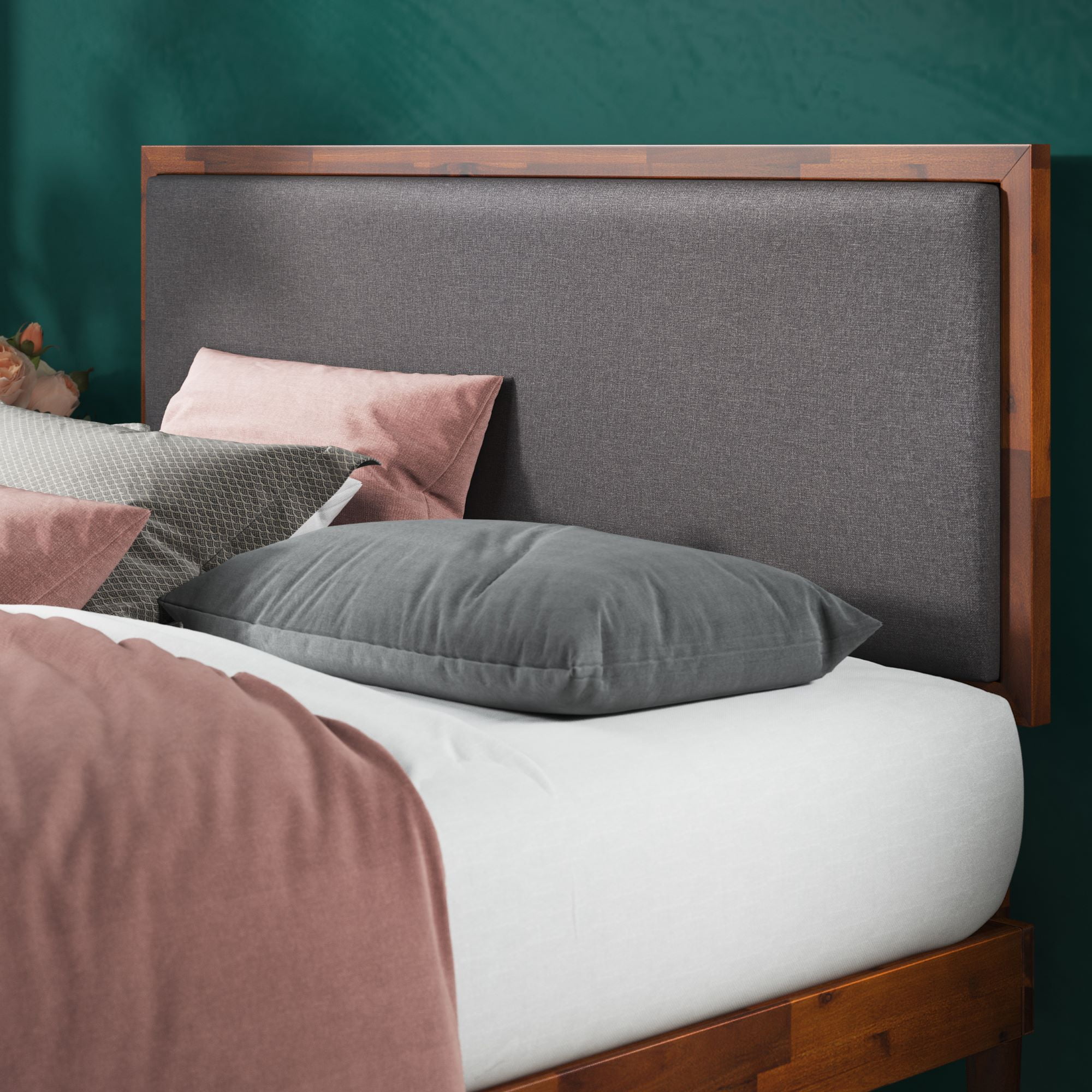 Zinus Raymond 38" Wood Platform Bed Frame with Adjustable Upholstered Headboard, Queen - Image 8