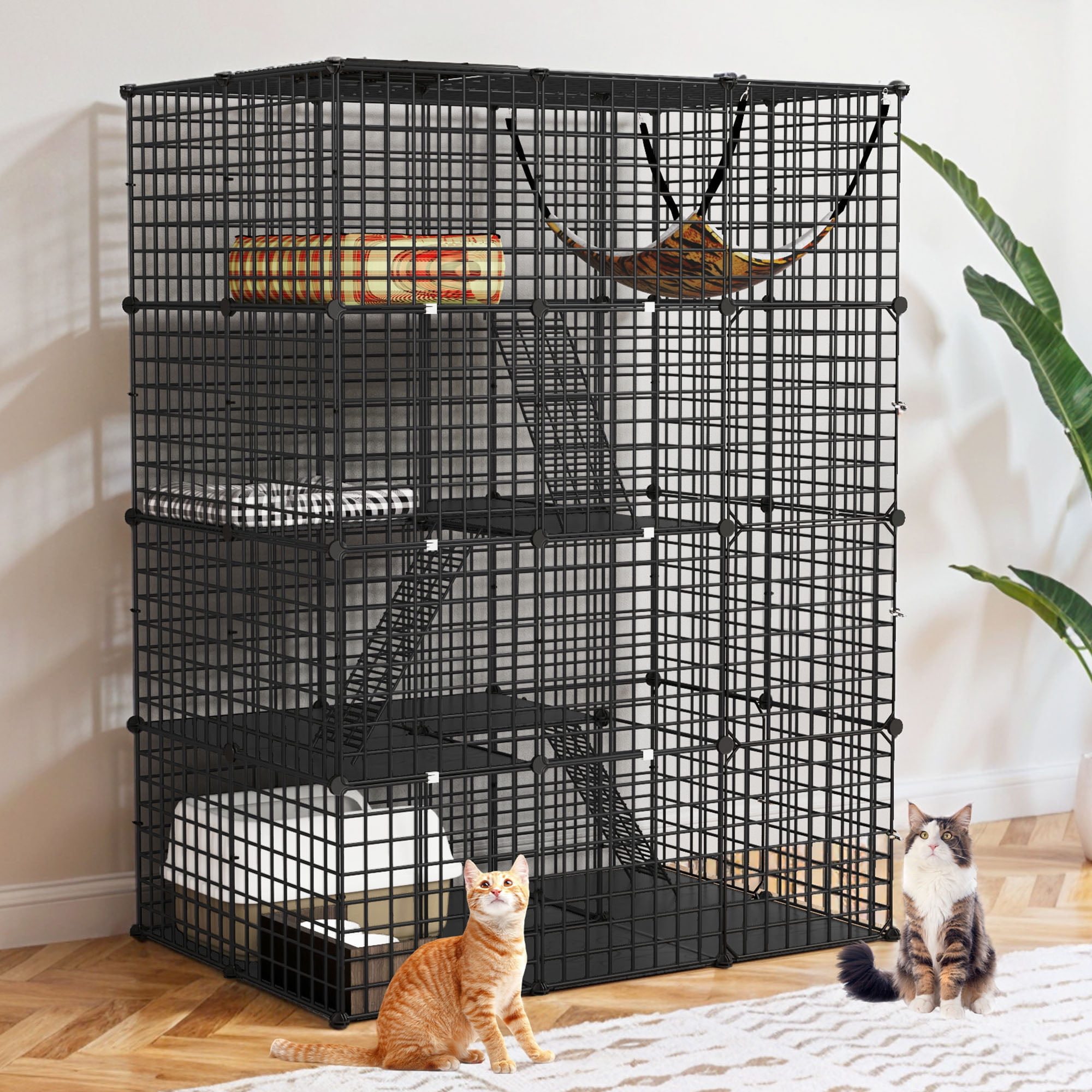 Uforic Large 4-Tier Cat Cage with Extra Large Hammock – Metal Playpen Cat Kennel for 1-3 Cats, Indoor DIY Cat Enclosure, Black, 41"L x 28"W x 55"H - Image 4