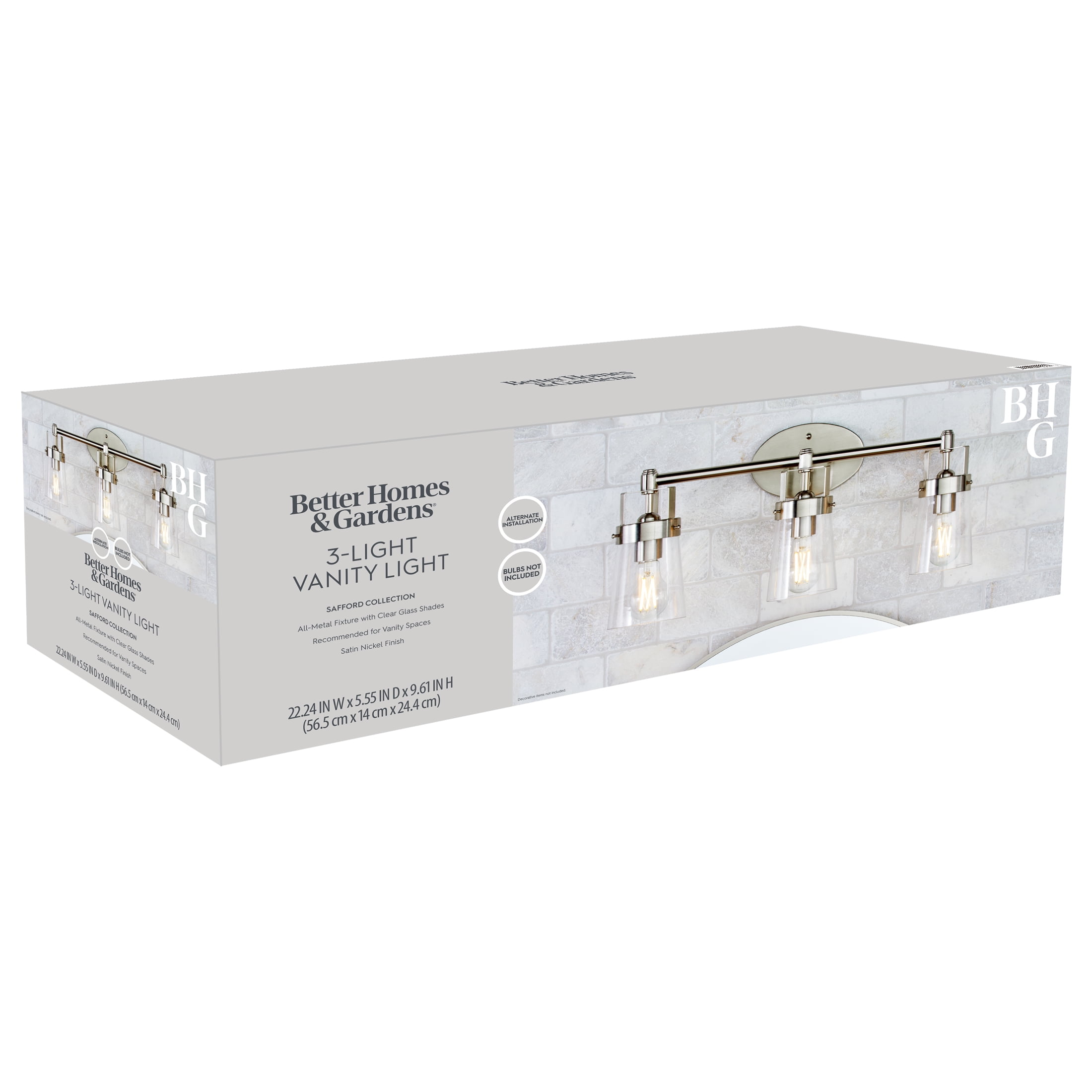 Better Homes & Gardens 22" Contemporary 3-Head Vanity Light, Satin Nickel Finish Clear Glass Shades - Image 5