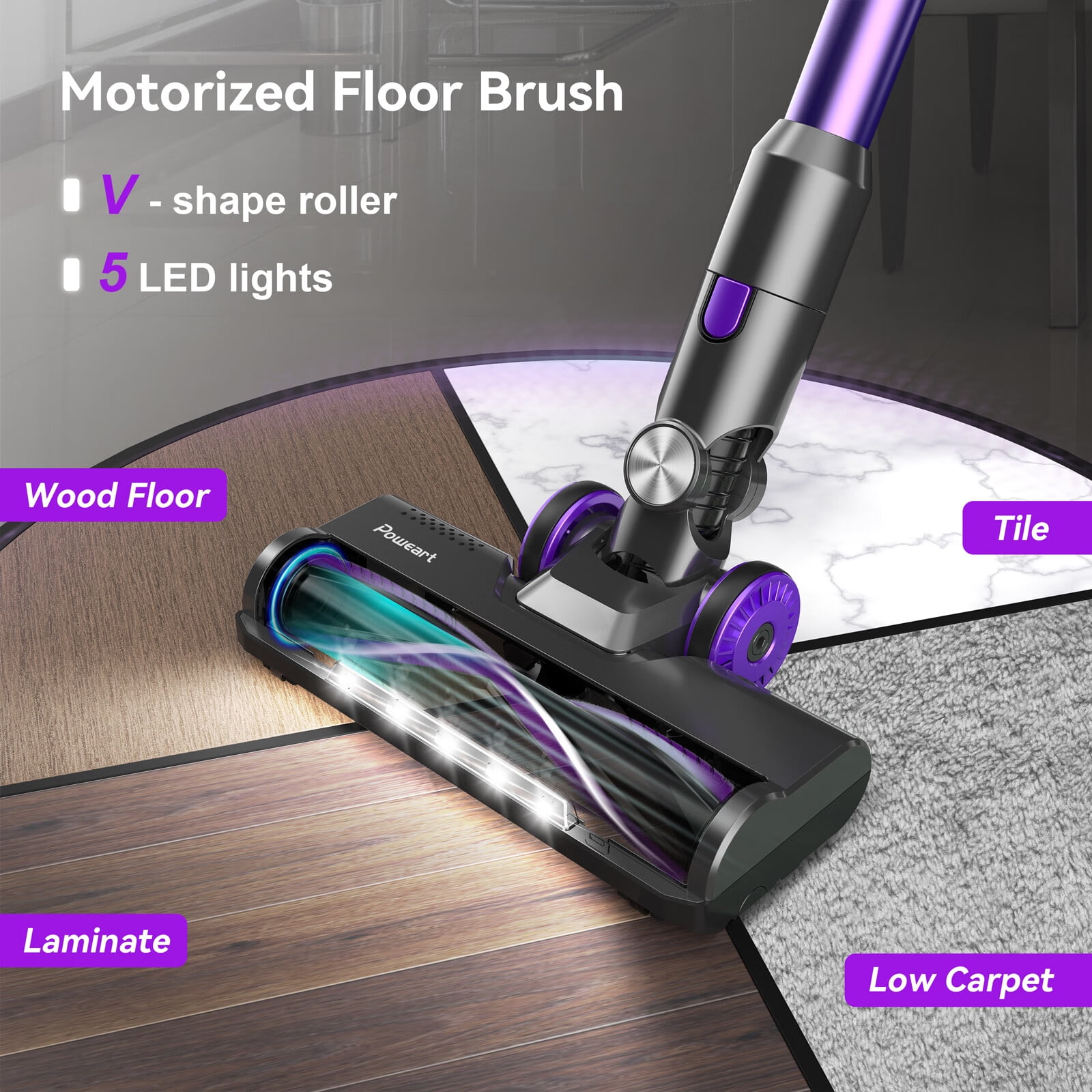 Poweart Cordless Vacuum, 30000PA Stick Vacuum Cleaner for Carpet Pet Hair Wood Floor Home - Image 6