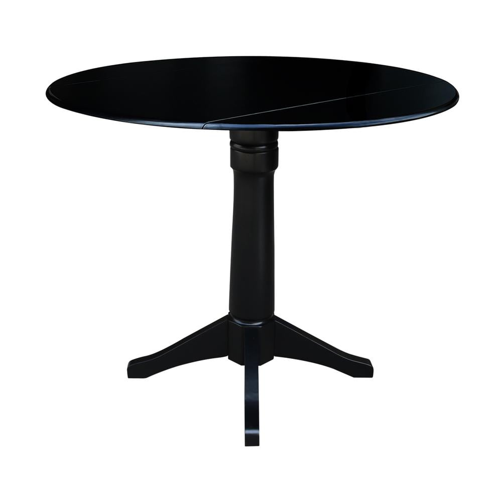 42" Round Solid Wood Black Dual Drop Leaf Pedestal Table by International Concepts - Image 29
