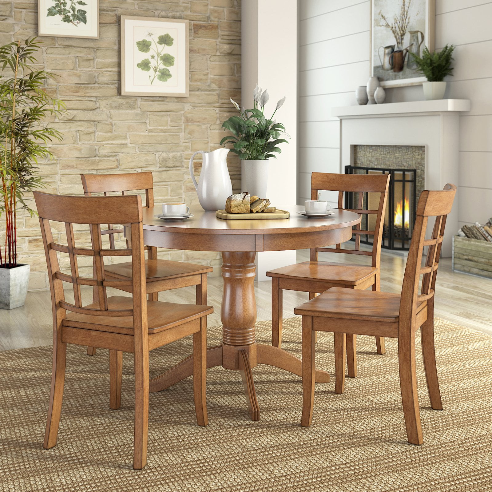 Lexington 5-Piece Wood Dining Set, Round Table and 4 Window Back Chairs, Oak - Image 2