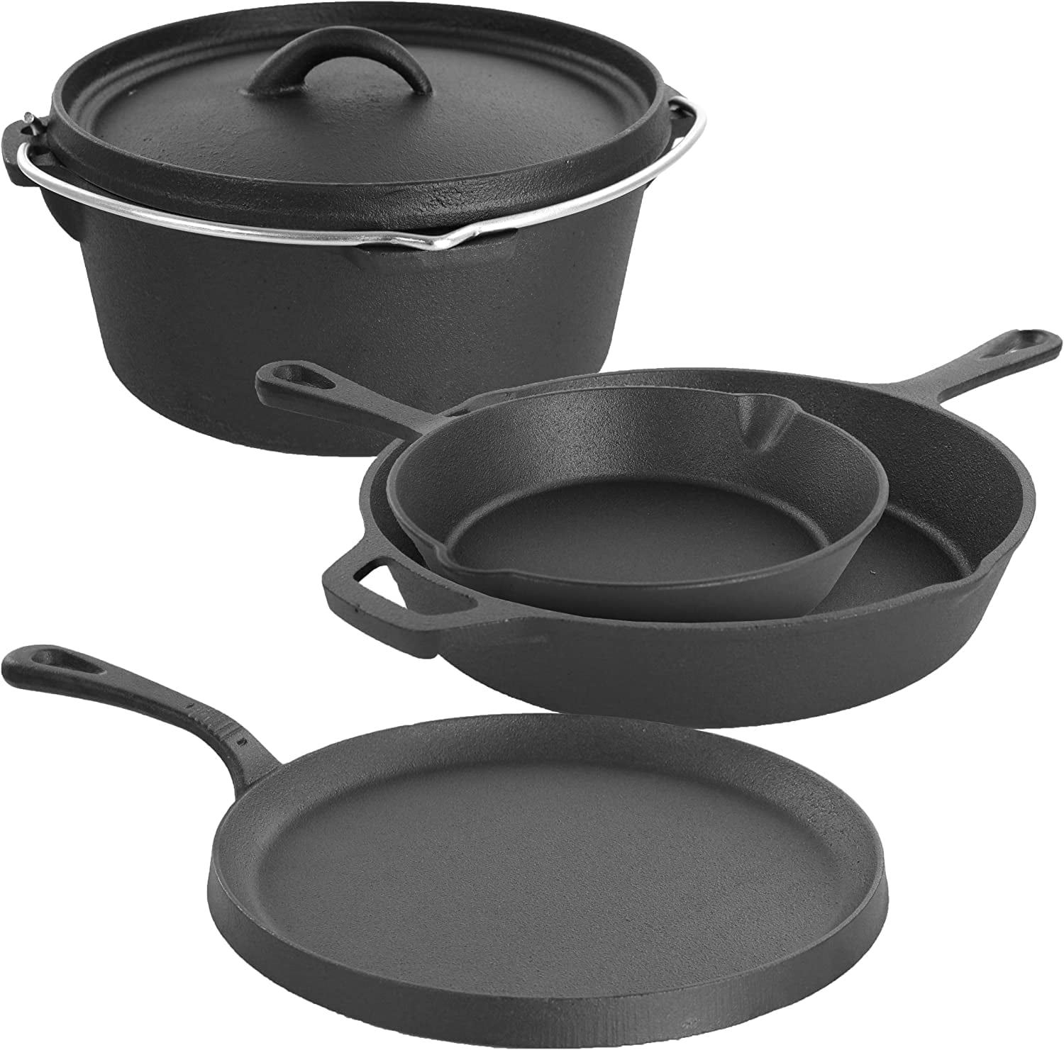 MegaChef Pre-Seasoned Cast Iron 5-Piece Kitchen Cookware Set, Pots and Pans - Image 3
