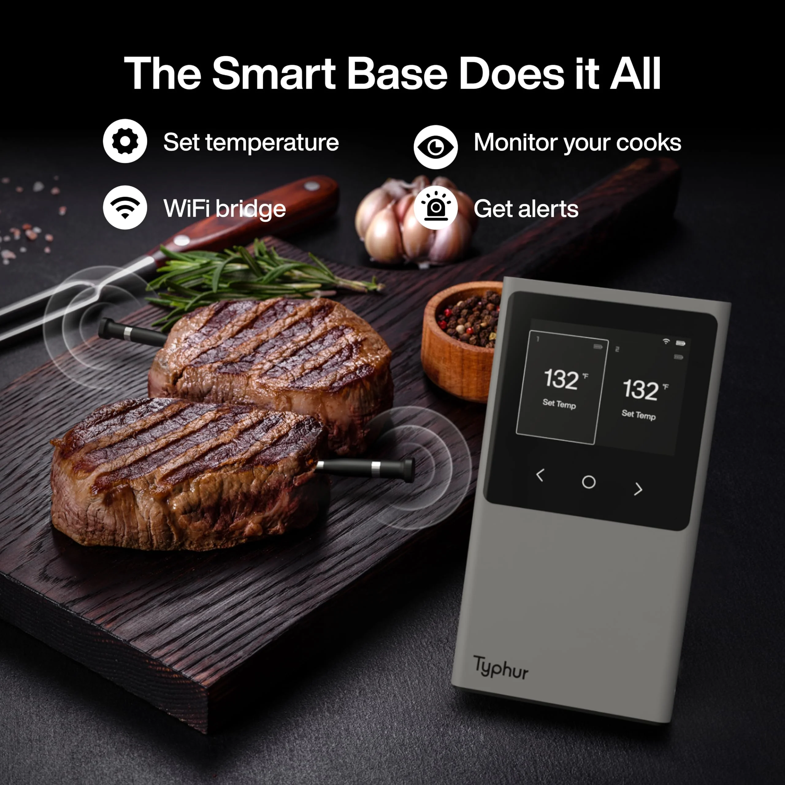 Typhur Sync Dual Wireless Meat Thermometer, Digital Food Cooking Thermometer with Bluetooth 5.4, Wifi Unlimited Range, Smart Base for Kitchen, Grill, BBQ, Oven - Image 4