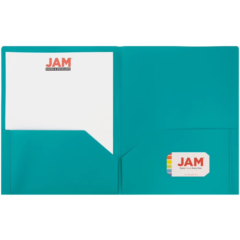 JAM Paper Medium Weight Plastic Presentation Folder, Teal, 96/pack - Image 2