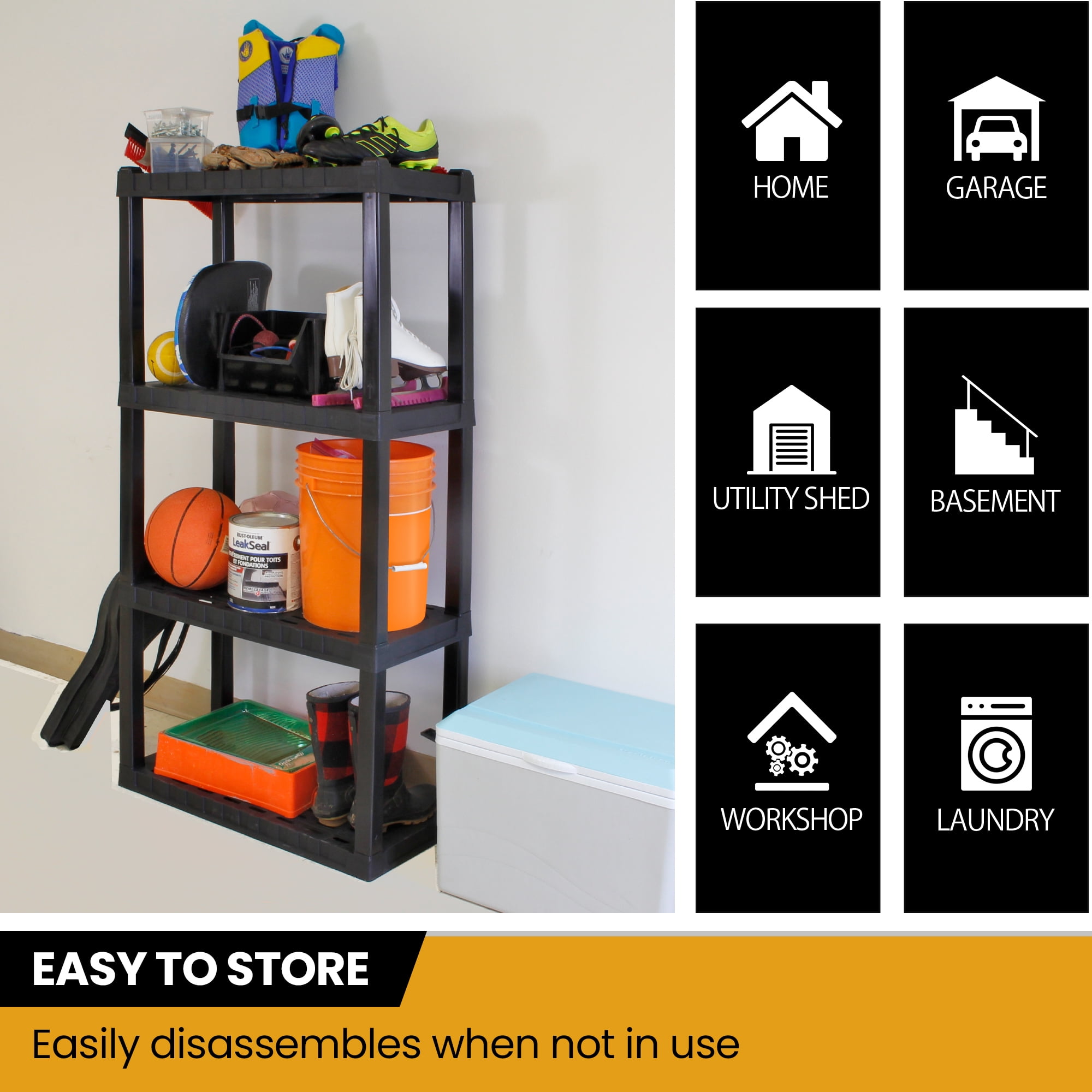 Hyper Tough Garage Shelving Unit Heavy Duty 4-Tier 56"H x 14"D x 30"W Pack of 4 Black-400 lbs Total Capacity - Image 3
