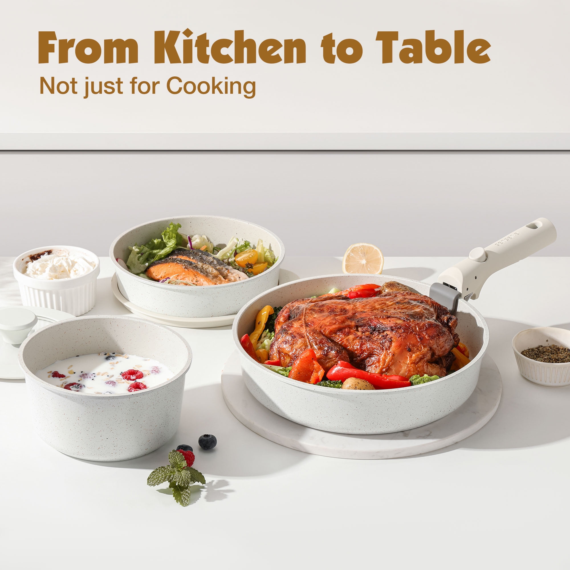 SENSARTE Nonstick Pots and Pans Set with Detachable Handle, 8Pcs Cookware Sets, Space Saving Induction Kitchen Cookware Sets, Dishwasher/Oven Safe(White) - Image 10