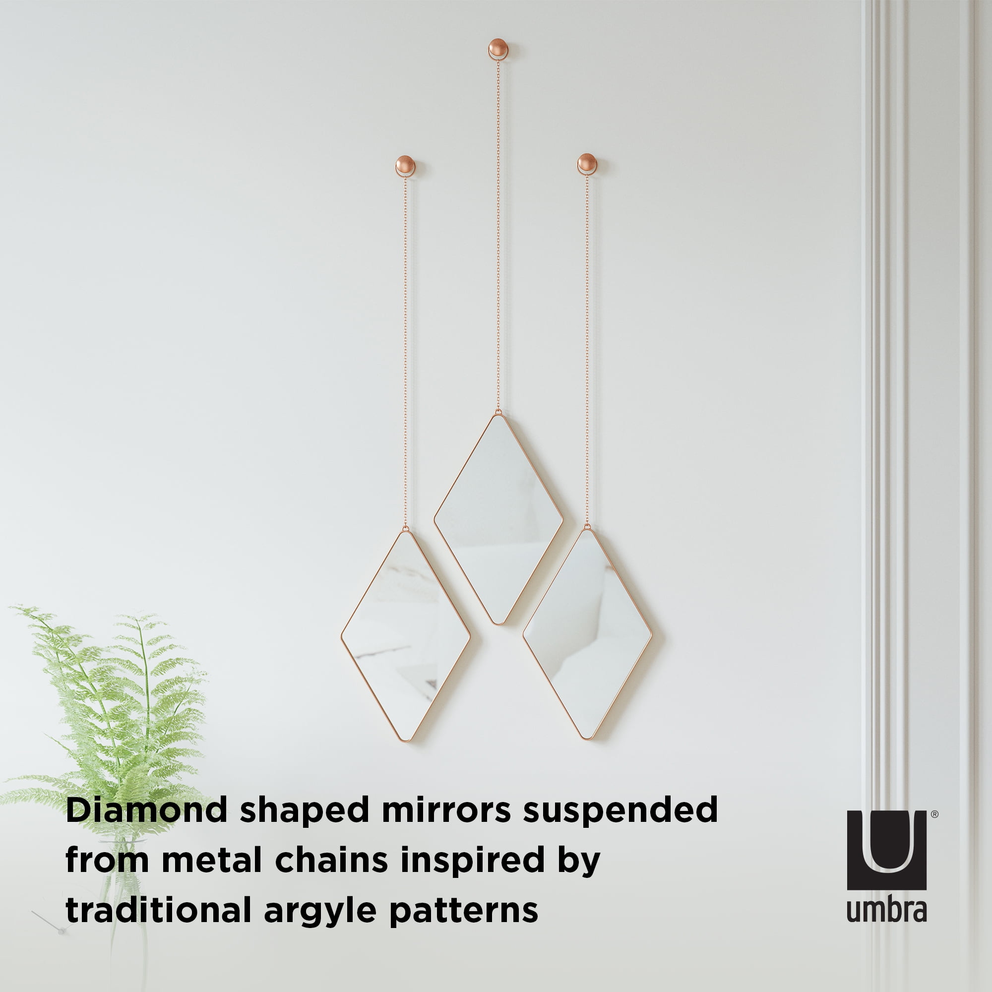 Umbra Dima Diamond Hanging Wall Mirrors 11.25 x 7" Set of 3 Copper - Image 9