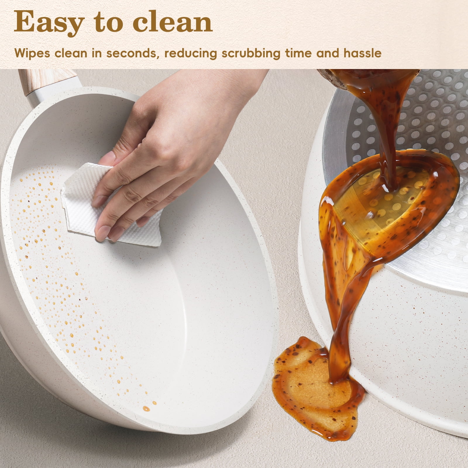 12pcs Pots and Pans Set Non Stick Granite Skillet Frying Kitchen Cooking Cookware for Daily Cooking-White - Image 4