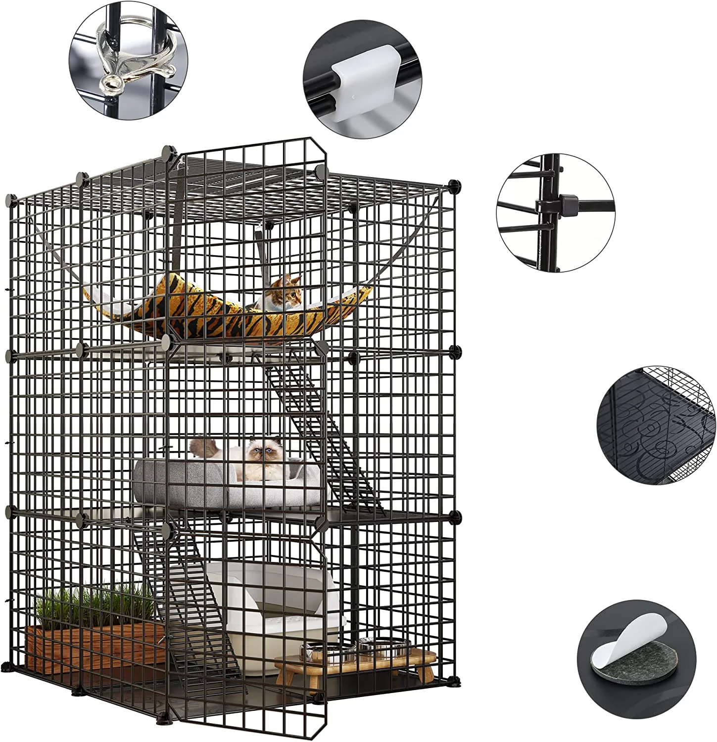 Dextrus 3-Tiers Cat Cage,Cat Enclosures Metal Cat Kennels Pet Crate with Extra Large Hammock for 1-2 Cats - Image 8