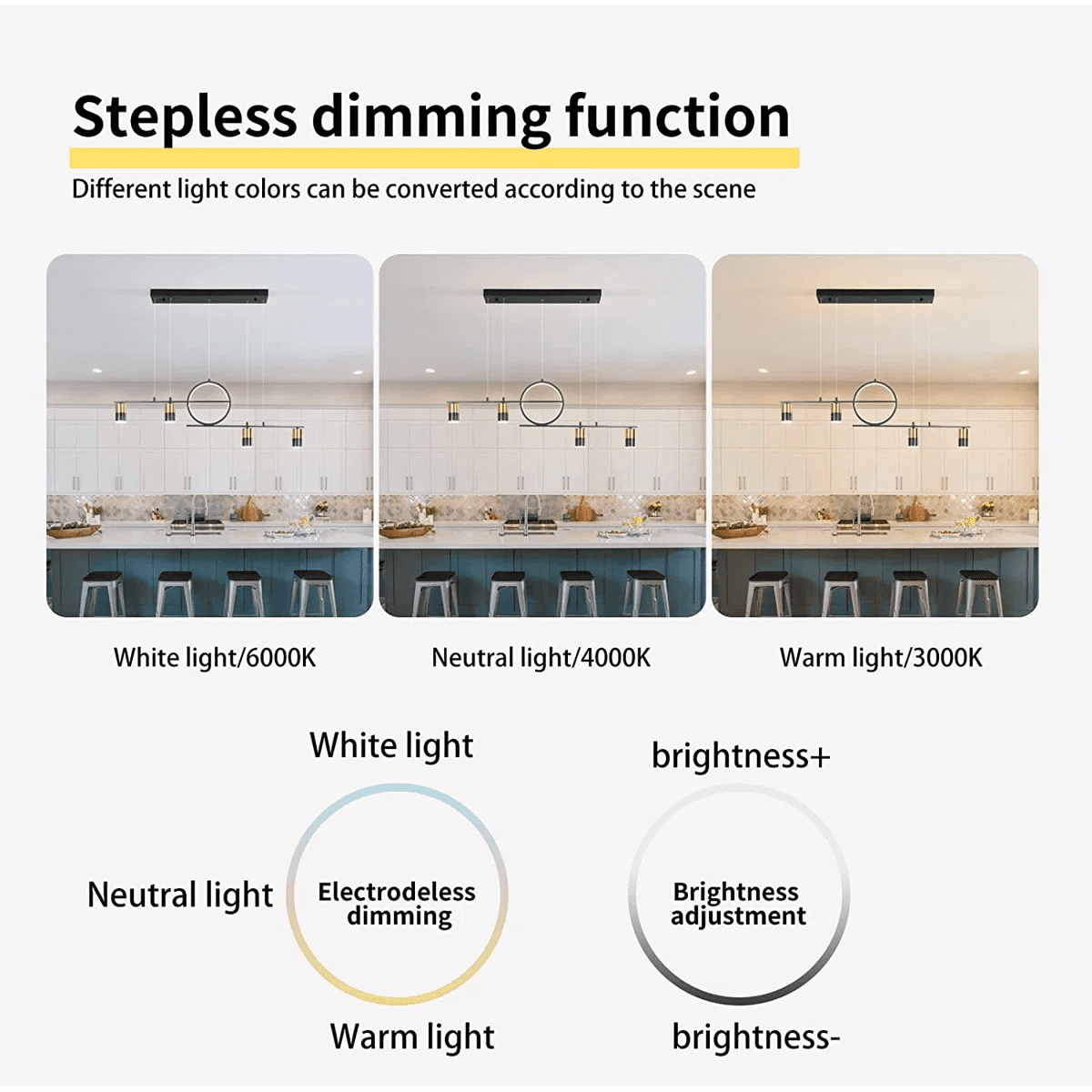 Garwarm 5 Lights LED Pendant Light, 42in Dimmable 3 Colors Lighting with Remote Control, Geometric Linear Light for Dining Living Room, Black - Image 8