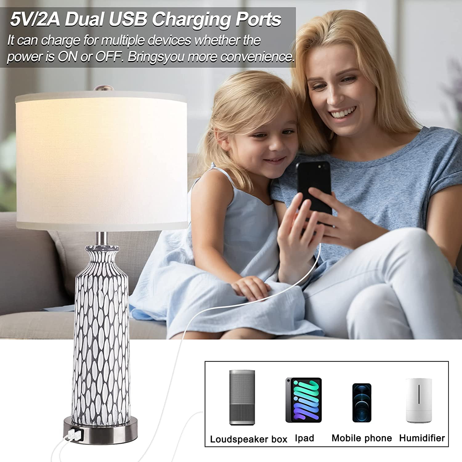 Partphoner 26'' Tall Table Lamp for Living Room with Touch, 3-Way Dimmable Set of 2 with USB Ports - Image 4