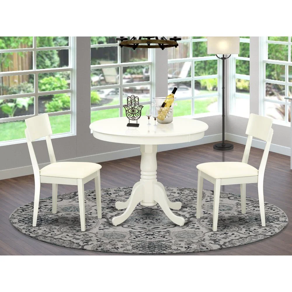 East West Furniture Antique 3-piece Wood Dining Set with Pedestal in Linen White - Image 3
