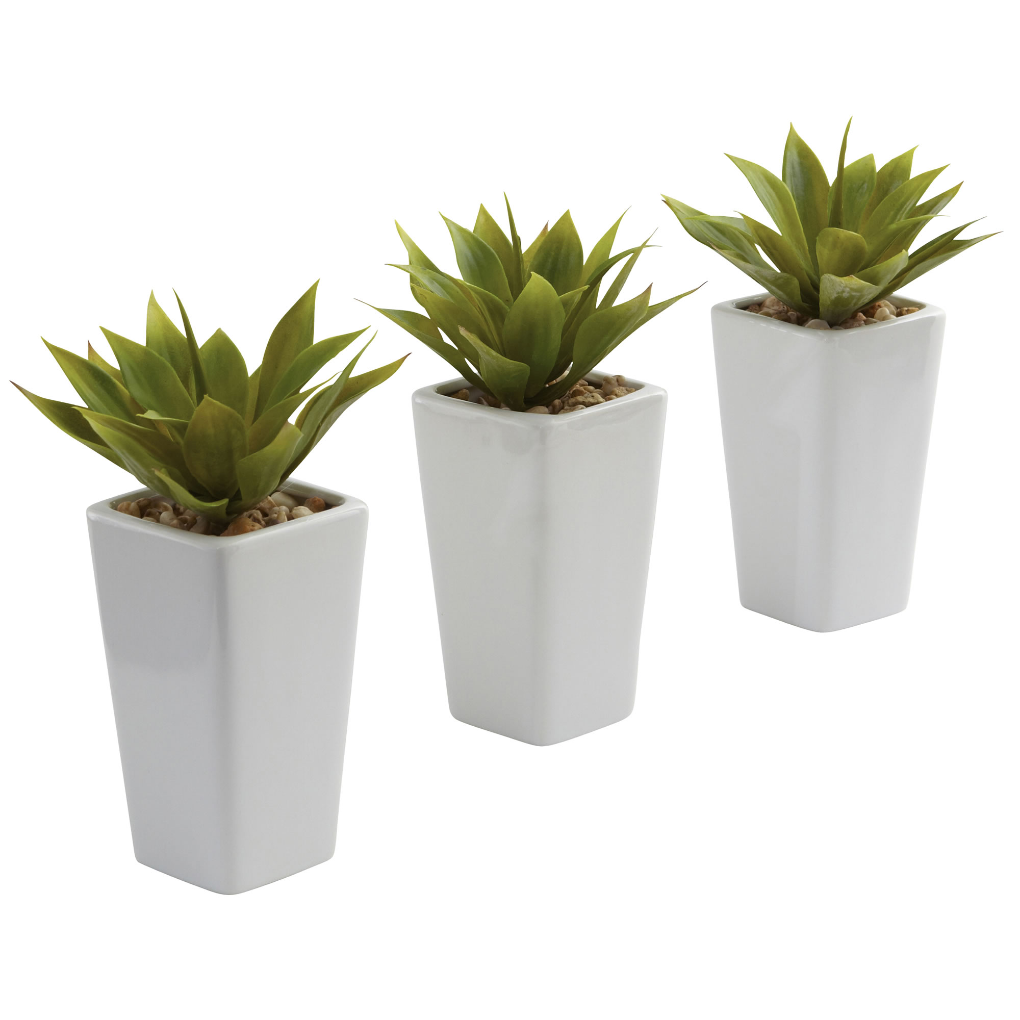 Nearly Natural Plastic 9" Green Mini Agave Artificial Plant with Planter (Set of 3) - Image 5