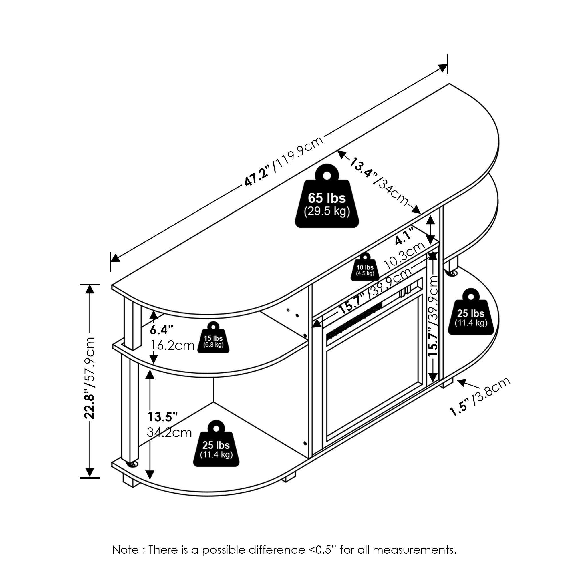 Furinno Jensen Open Storage Curved Entertainment Center Stand with Americano - Image 2